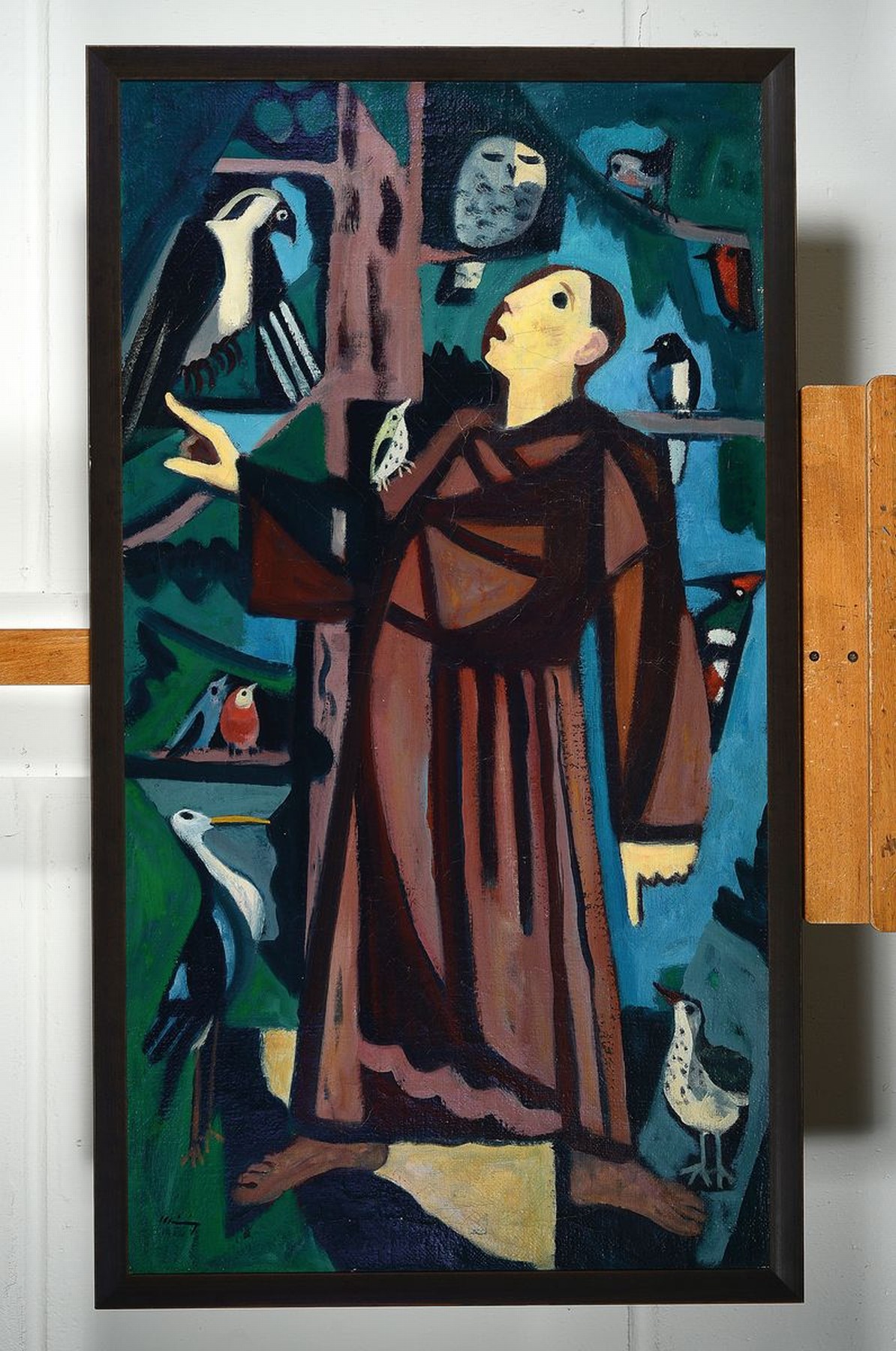 Detail k: Waltr Meinig, 1902 Dresden-1987 Freiburg, Der Hl. Franziskus inmitten der Tiere, Öl/Lwd, links unten sign., dat., R. gesamt ca. 115x64 cm
