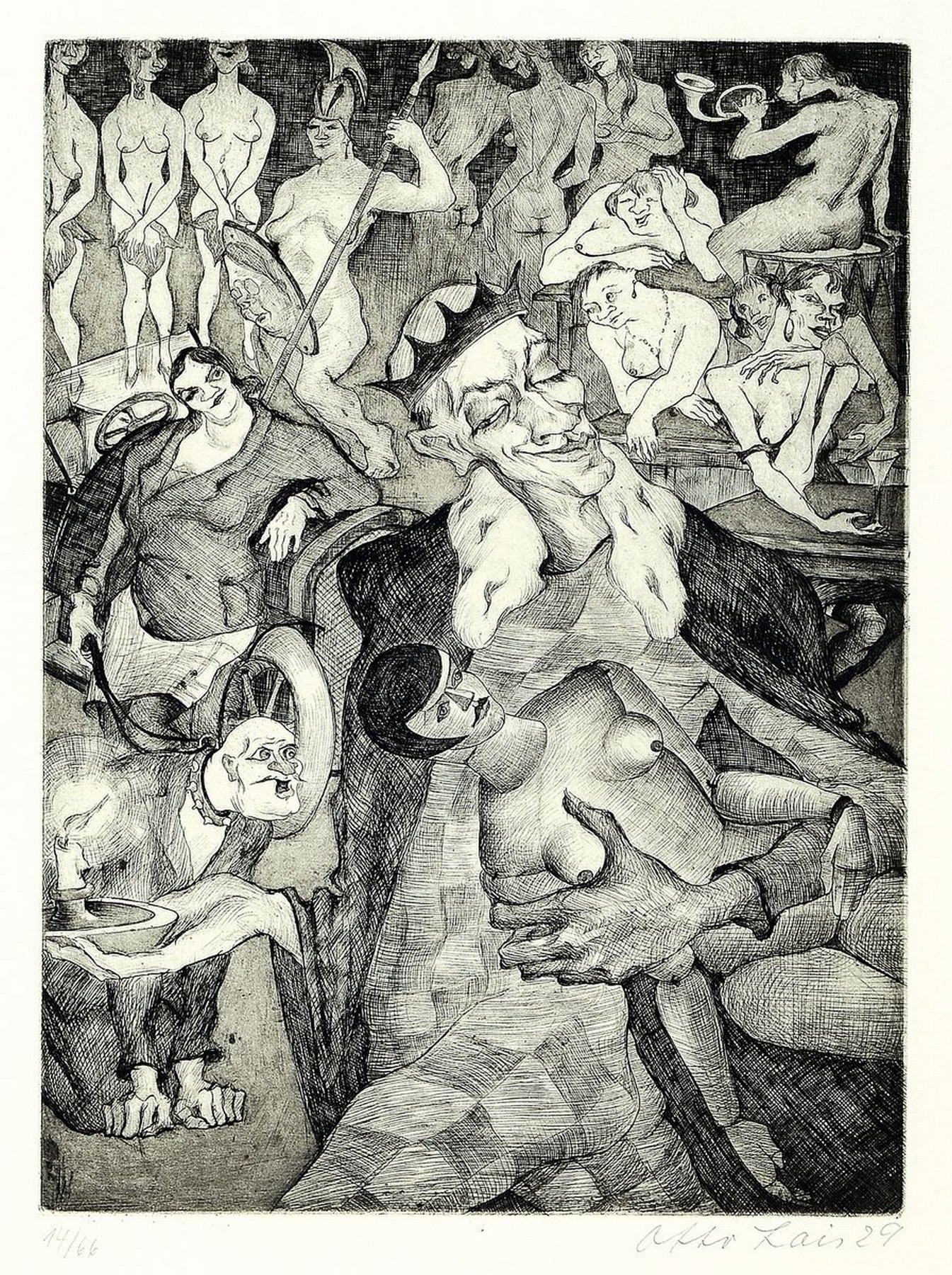 Otto Lais, 1897-1988, Hexensabbat, Radierung von 1929, handsigniert und num. 14/66, Platte ca. 27x36cm, gesamt ca. 58x5x 46cm