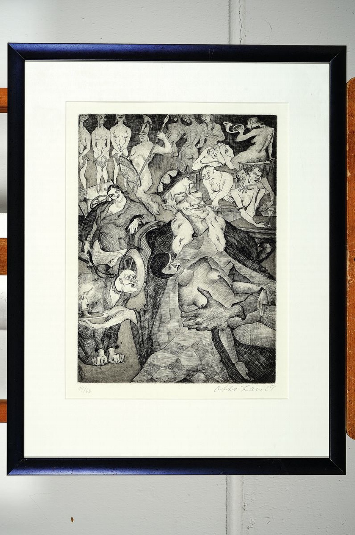 Detail k: Otto Lais, 1897-1988, Hexensabbat, Radierung von 1929, handsigniert und num. 14/66, Platte ca. 27x36cm, gesamt ca. 58x5x 46cm