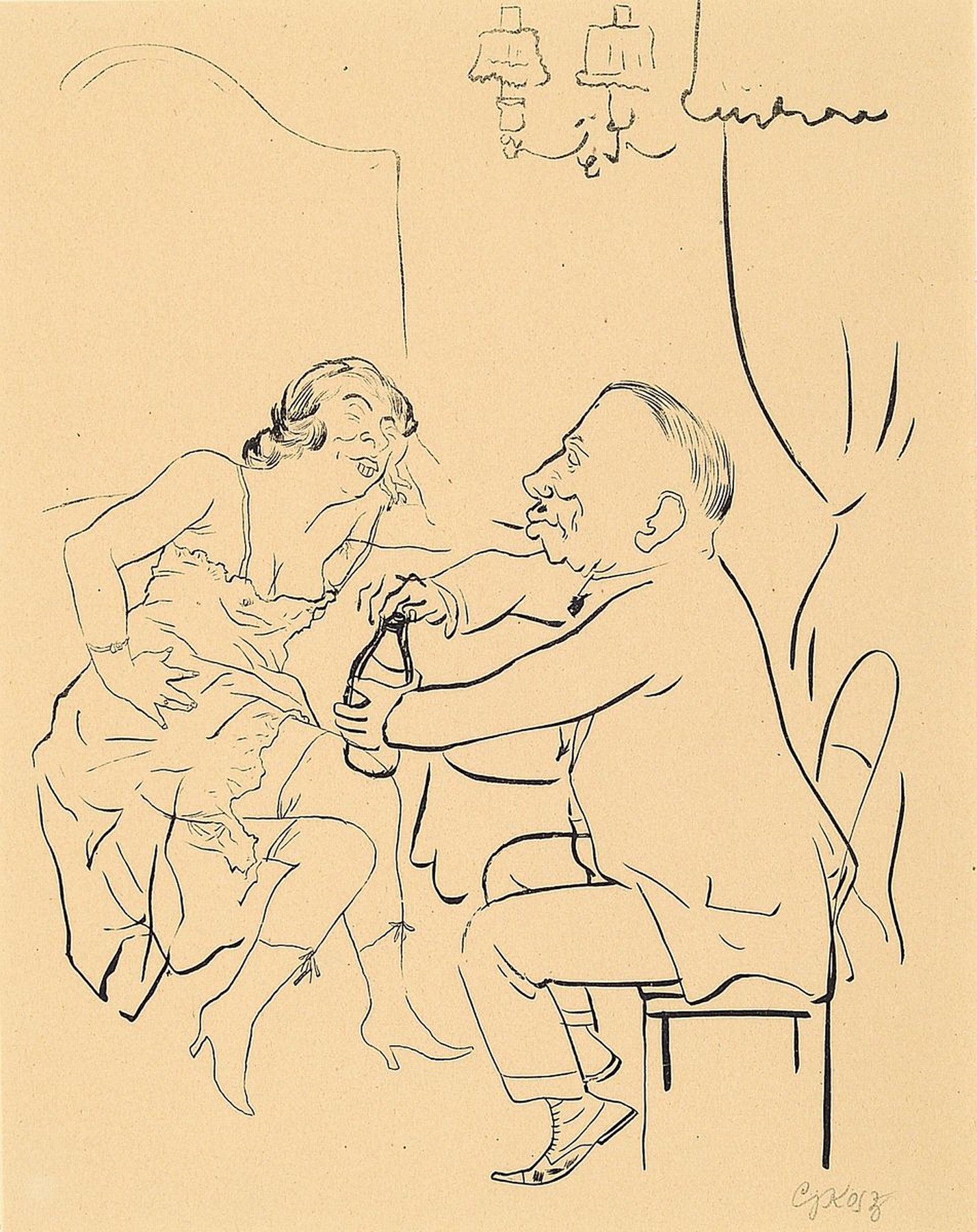George Grosz, 1893-1959, Lithographie, handsigniert, leicht gebräunt, unter Glas gerahmt, gesamt ca. 51x41 cm