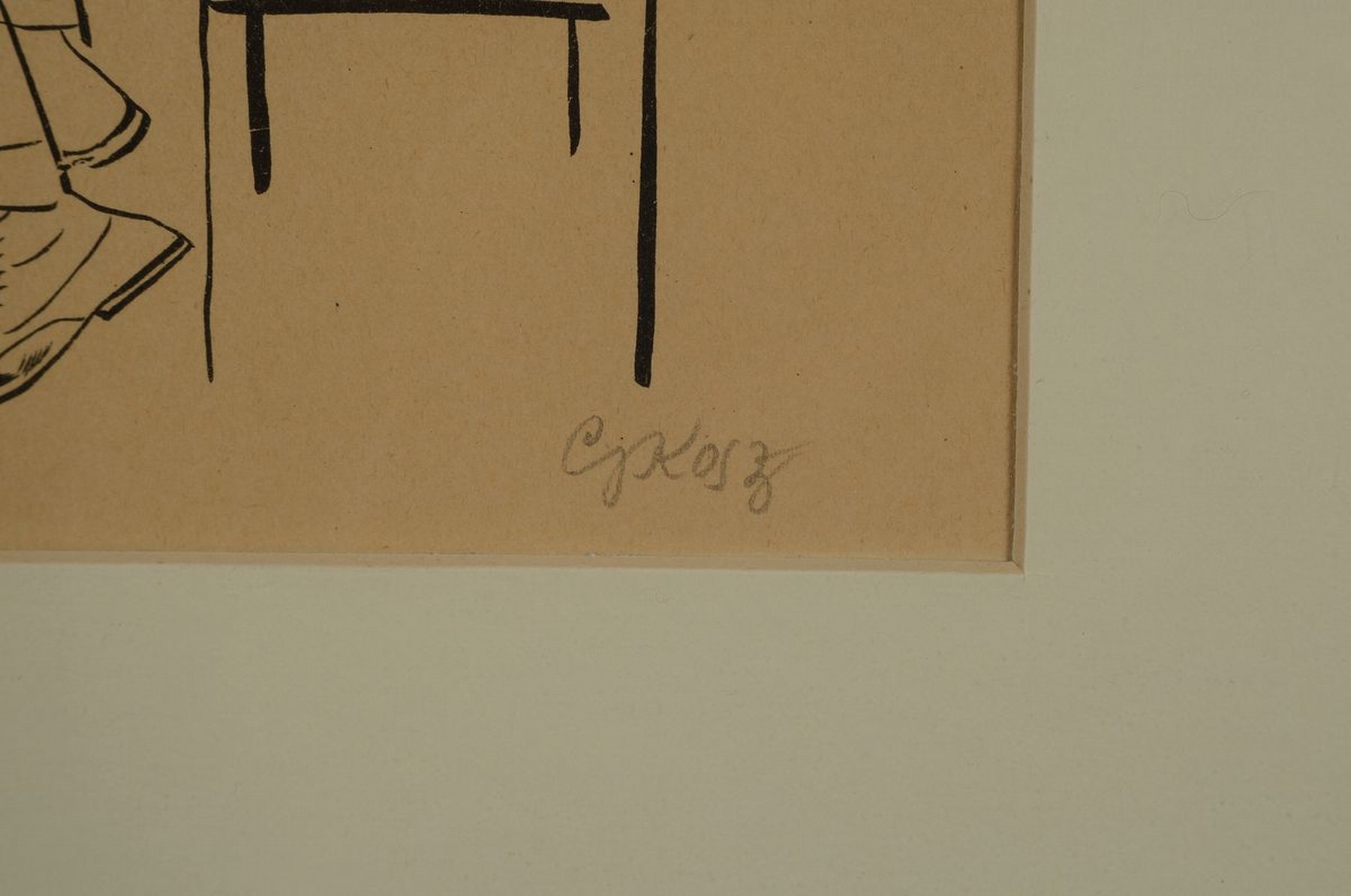 Detail a: George Grosz, 1893-1959, Lithographie, handsigniert, leicht gebräunt, unter Glas gerahmt, gesamt ca. 51x41 cm