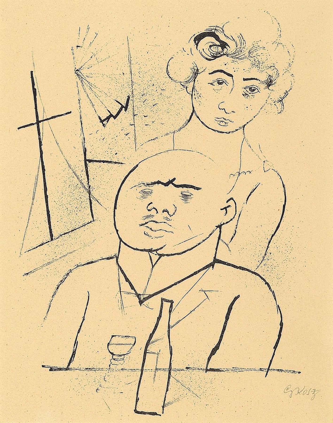 George Grosz, 1893-1959, Lithographie, handsigniert, leicht gebräunt, unter Glas gerahmt, gesamt ca. 51x41 cm