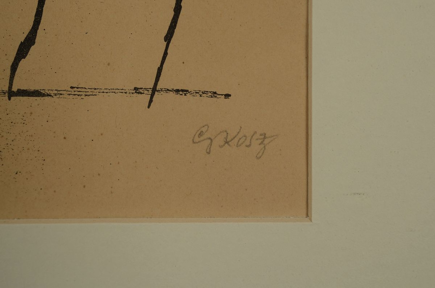 Detail a: George Grosz, 1893-1959, Lithographie, handsigniert, leicht gebräunt, unter Glas gerahmt, gesamt ca. 51x41 cm
