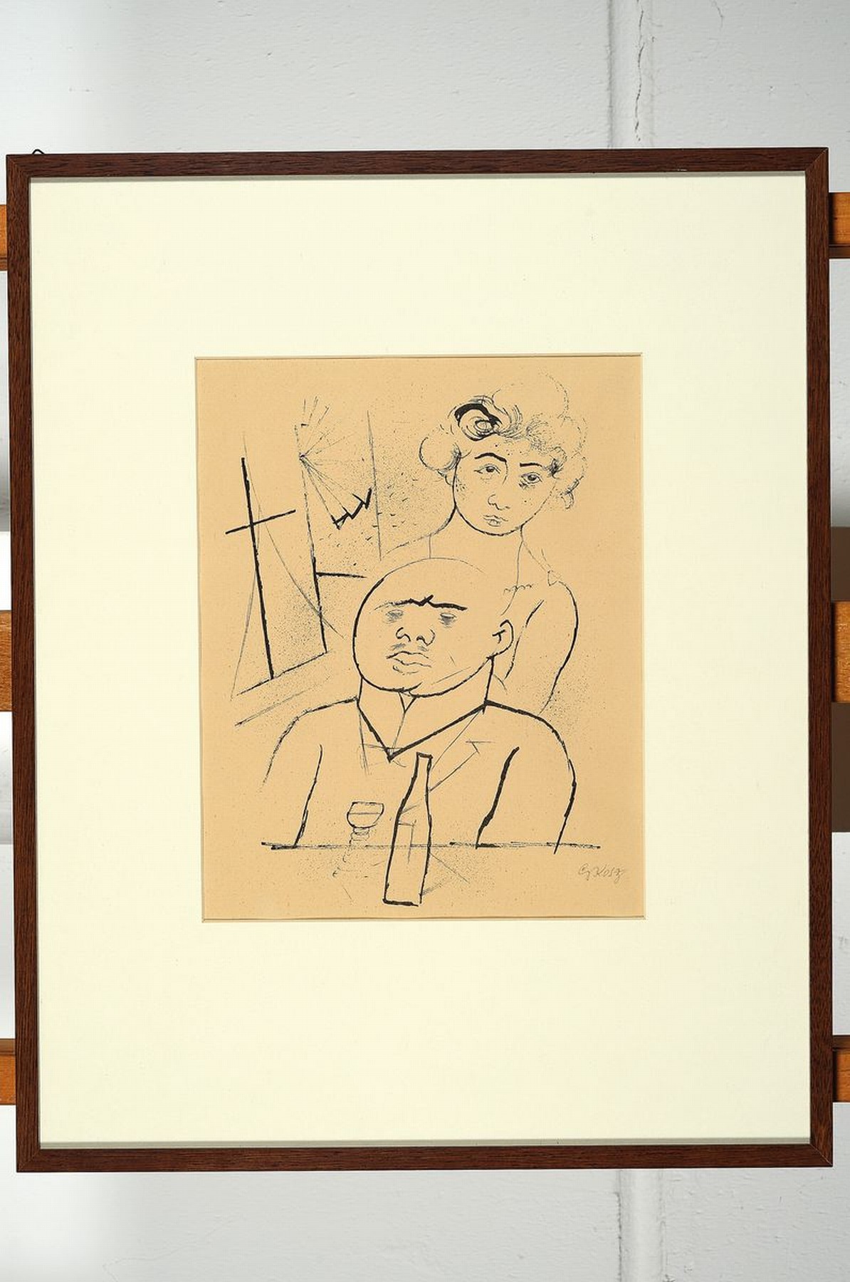 Detail k: George Grosz, 1893-1959, Lithographie, handsigniert, leicht gebräunt, unter Glas gerahmt, gesamt ca. 51x41 cm