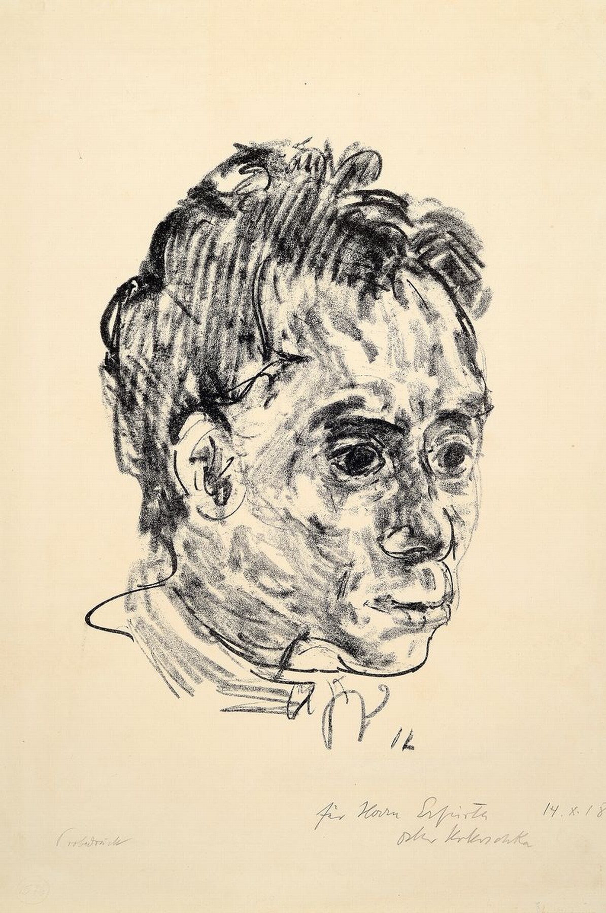 Oskar Kokoschka, 1886-1980, Porträt Hasenclever, Lithographie von 1918, handsigniert, Motiv ca. 51x36 cm, gesamt ca. 63x50 cm