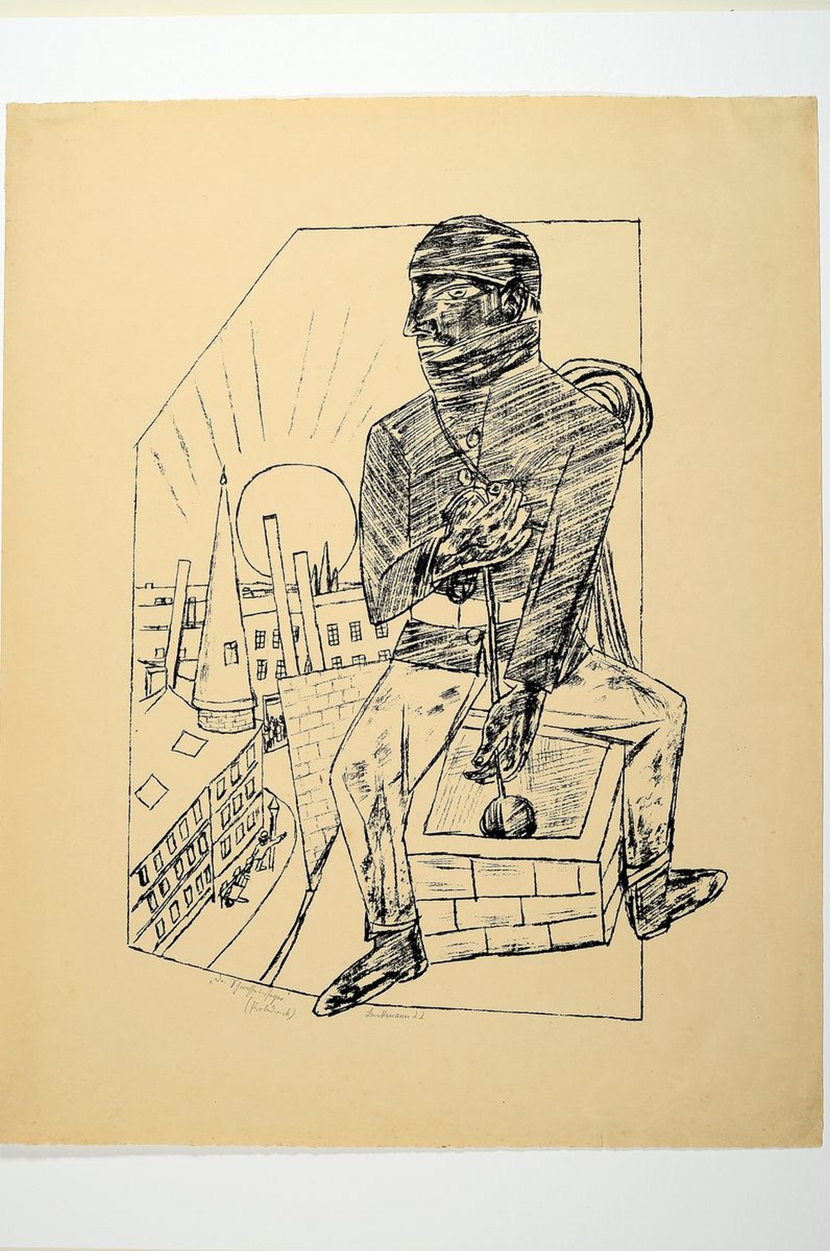 Detail k: Max Beckmann, 1884-1950, Der Schornsteinfeger, Lithographie von 1922, handsigniert, dat., betitelt und bezeichnet , gesamt ca. 59x46 cm