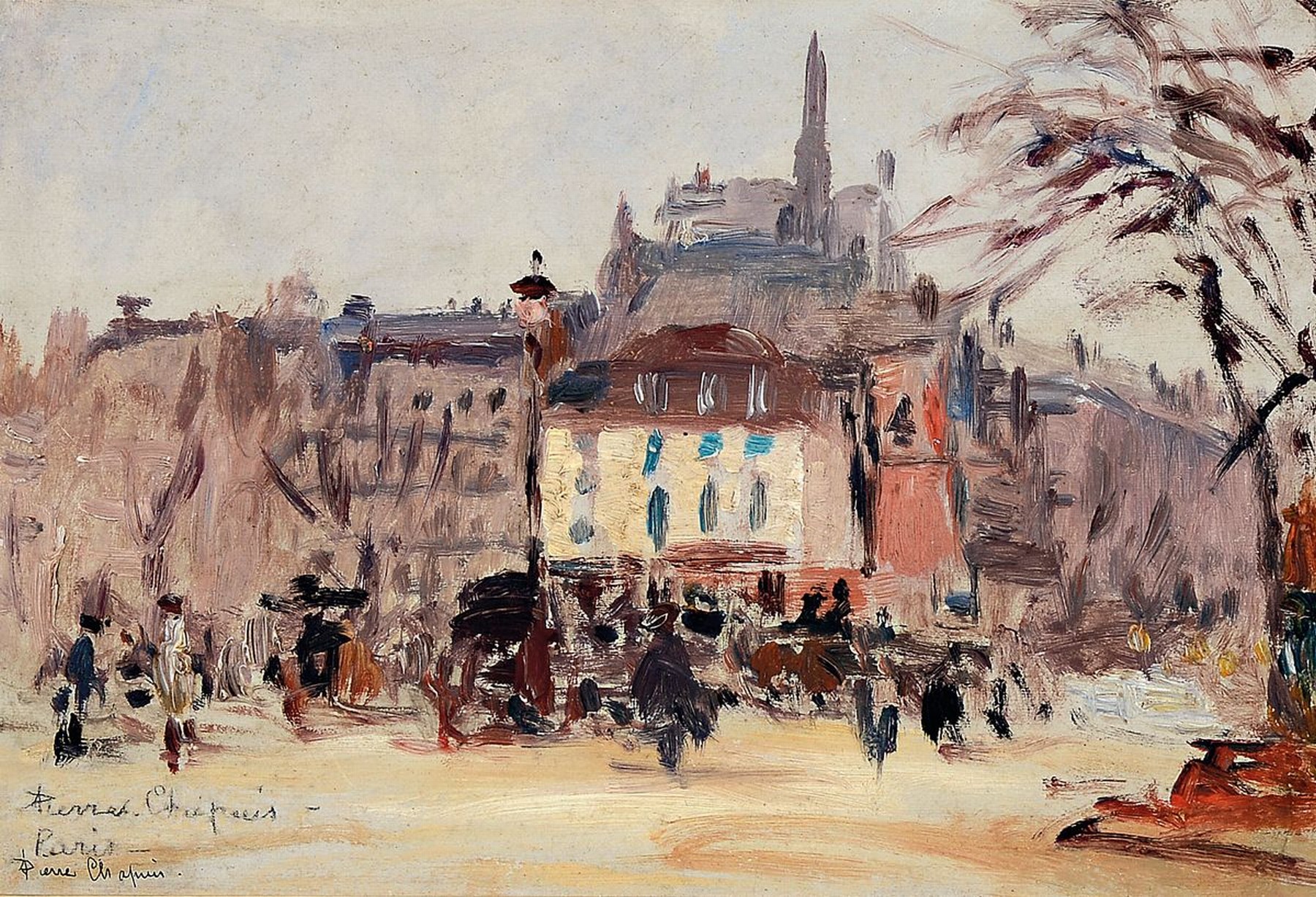 Pierre Chapuis, 1863-1942, Ansicht aus Paris, Öl/Malkarton, links unten sign. und bez. Paris, ca. 15.5x24cm, R. ca. 31x39cm