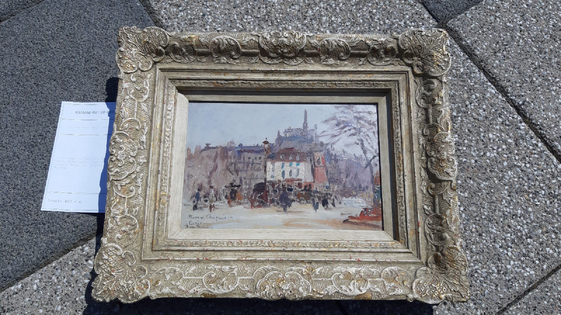 Detail b: Pierre Chapuis, 1863-1942, Ansicht aus Paris, Öl/Malkarton, links unten sign. und bez. Paris, ca. 15.5x24cm, R. ca. 31x39cm