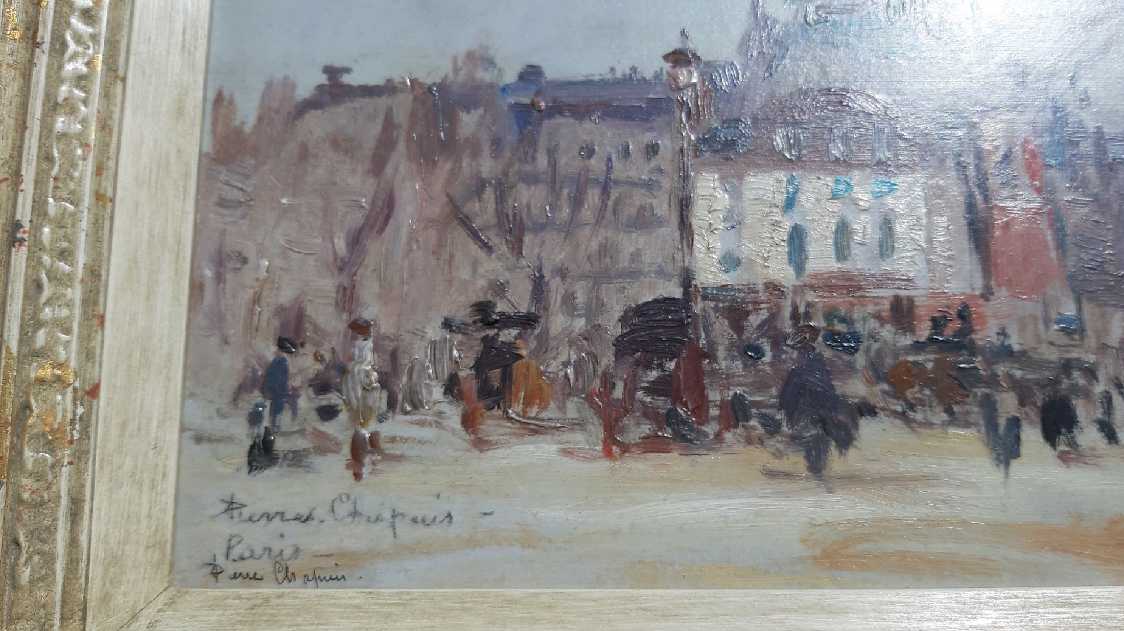 Detail d: Pierre Chapuis, 1863-1942, Ansicht aus Paris, Öl/Malkarton, links unten sign. und bez. Paris, ca. 15.5x24cm, R. ca. 31x39cm