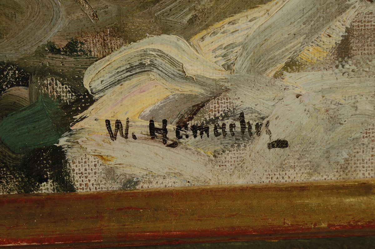 Detail a: Willy Hamacher, 1865 Breslau-1909 Bad Reinerz , Netzflicker, Öl/Lwd, signiert, rückseitig betitelt, ca. 61x48cm, R. ca. 74x61cm