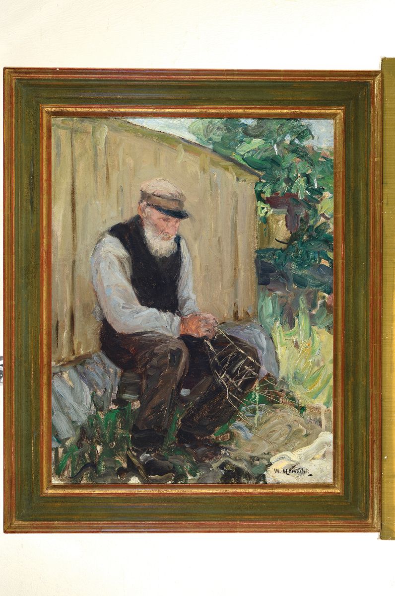 Detail k: Willy Hamacher, 1865 Breslau-1909 Bad Reinerz , Netzflicker, Öl/Lwd, signiert, rückseitig betitelt, ca. 61x48cm, R. ca. 74x61cm