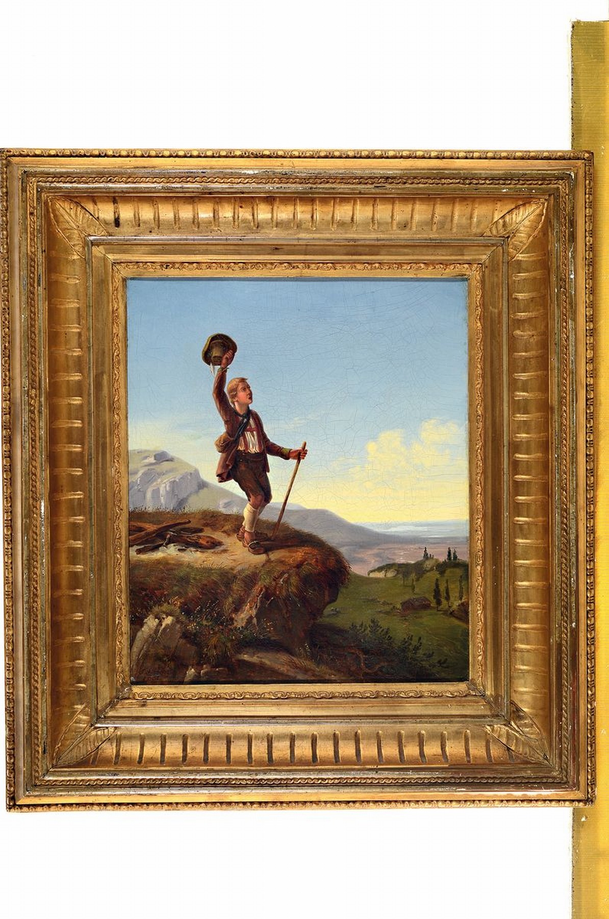 Detail k: Friedrich Simon, 1809 Heidelbrg-1857 München, Studium an der Akademie München, weite sommerliche Landschaft mit jodelndem Hirtenjungen, Öl/Lwd, ...