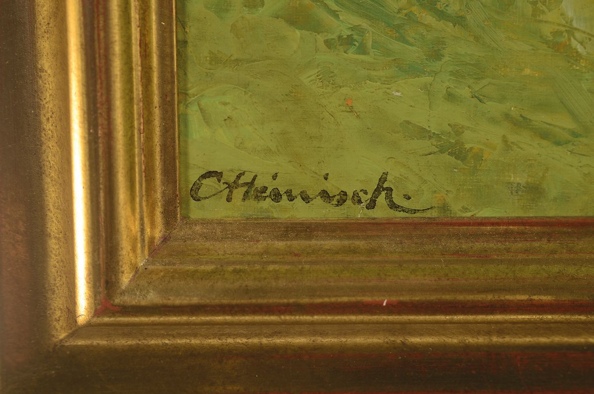 Detail a: Karl Adam Heinisch, 1847-1923, Sommerliche Landschaft im Hochgebirge, Öl/Malkarton, links unten signiert, ca. 30x37cm, R. ca. 39x46cm