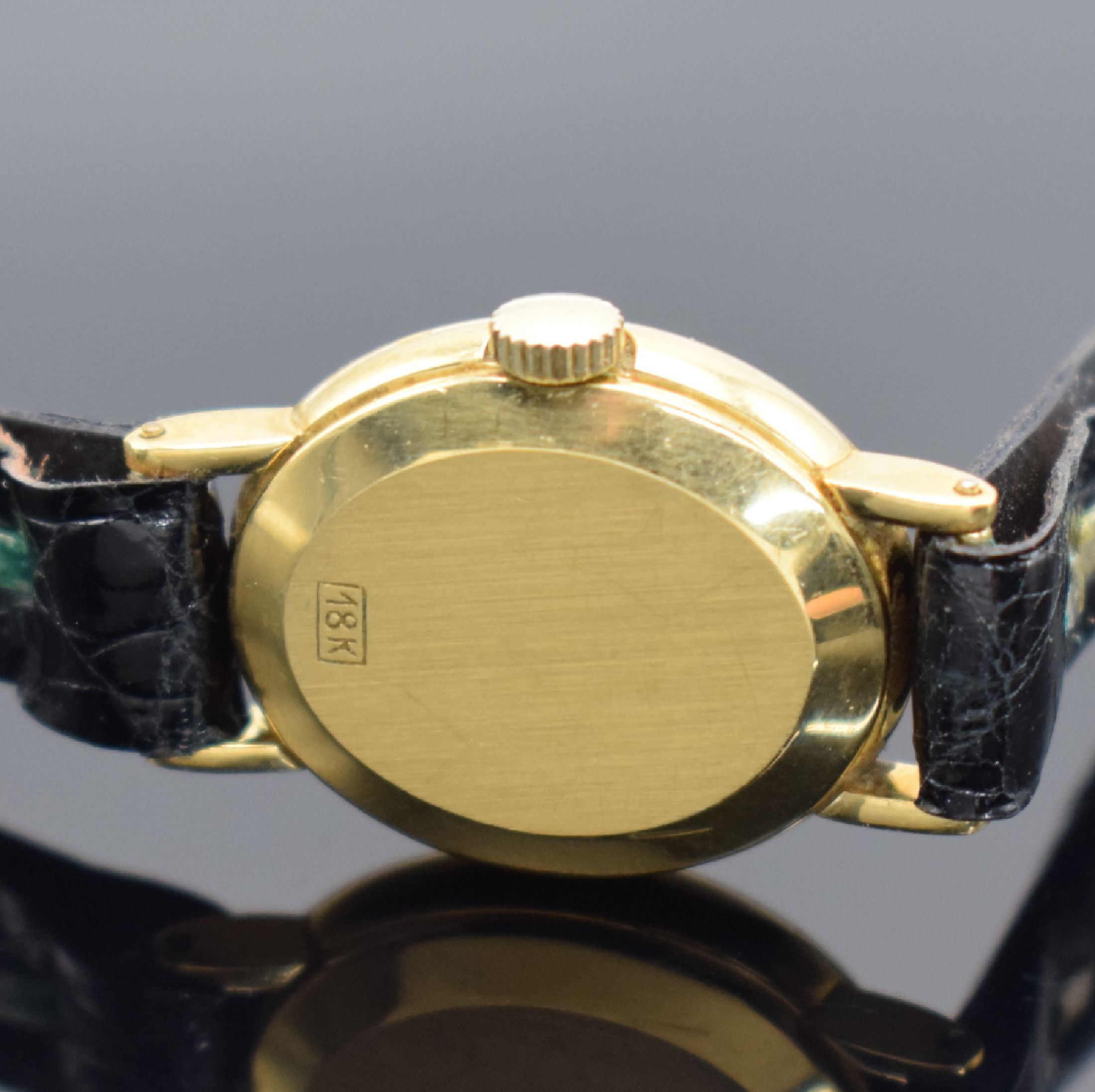 Detail c: BUCHERER Damenarmbanduhr in GG 750/000, Schweiz um 1965, Handaufzug, Boden aufgedr., gold. Zifferbl. m. gold. Std.-Ind. & Zeigern, Kal. ETA 2412, 17 ...