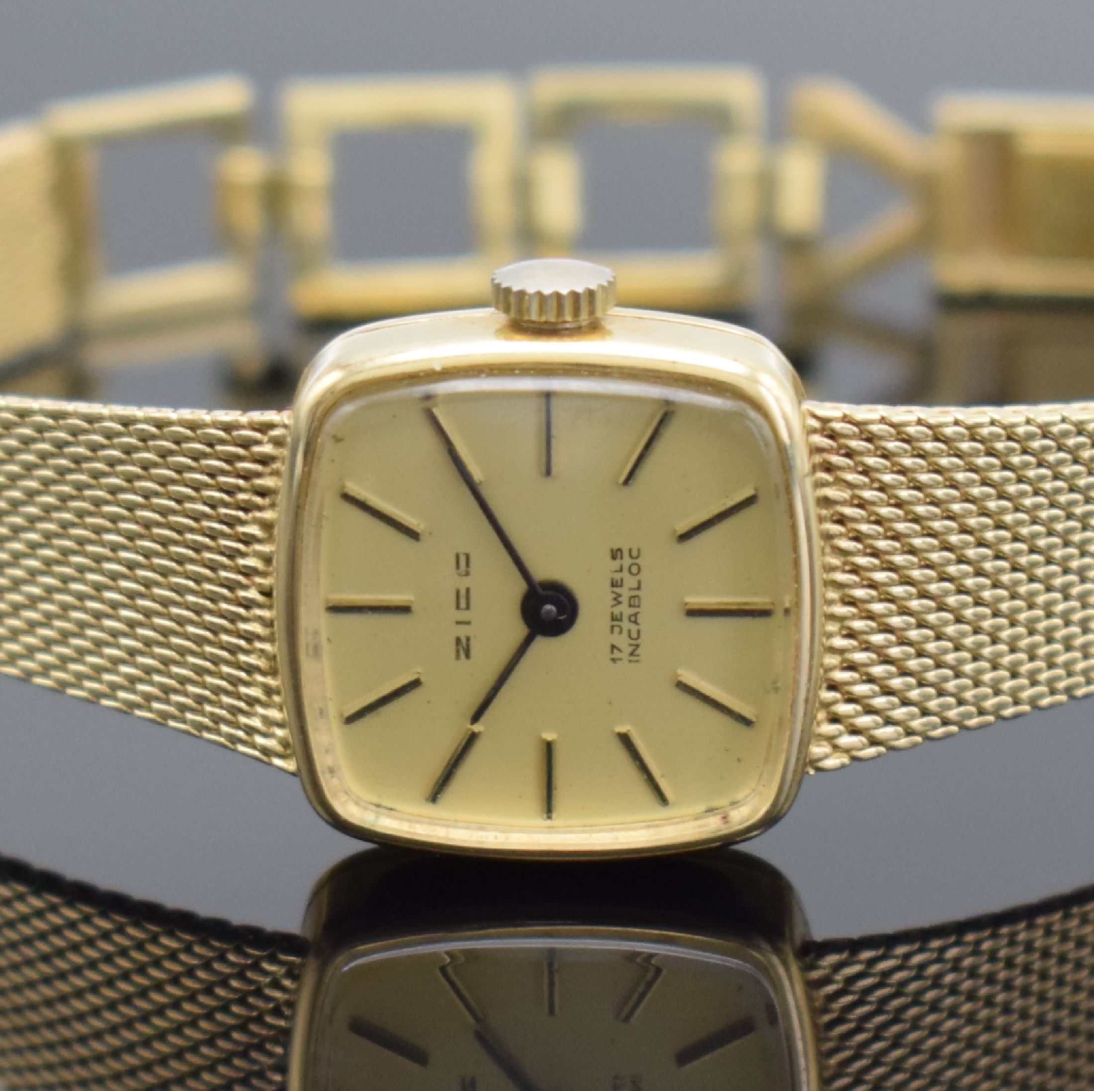 Detail a: ZICO Damenarmbanduhr in GG 585/000, Schweiz 1960er Jahre, Handaufzug, Geh. an Goldband in GG 585/000, Verlängerung wohl auf Kundenwunsch (GG ...