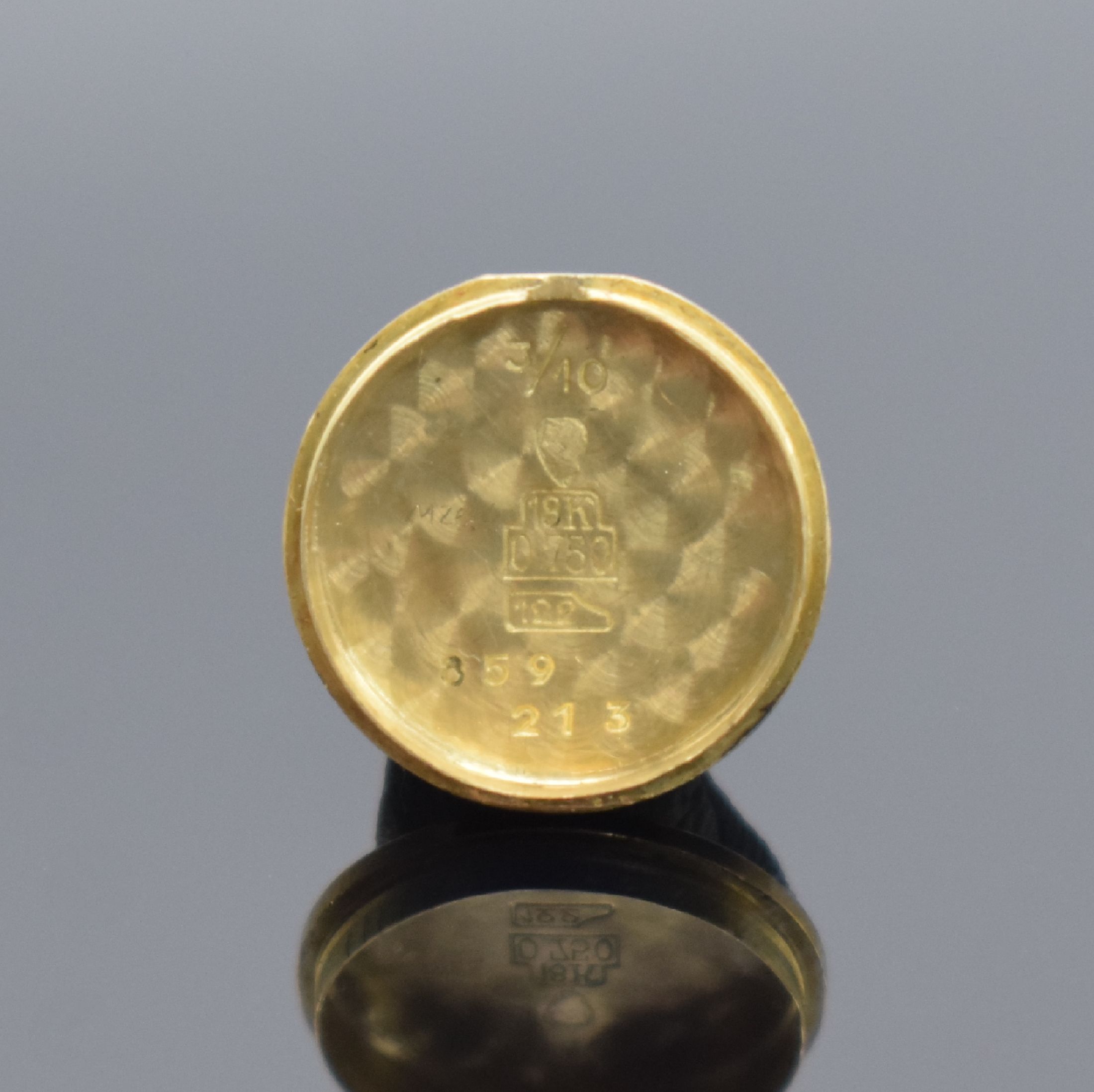 Detail e: GG 750/0000 Damenarmbanduhr, Schweiz 1960er Jahre, Handaufzug, GG 750/000 Armband, Boden aufgedr., silb. Zifferbl. m. gold. Std.-Ind. & Zeiger, Werk ...