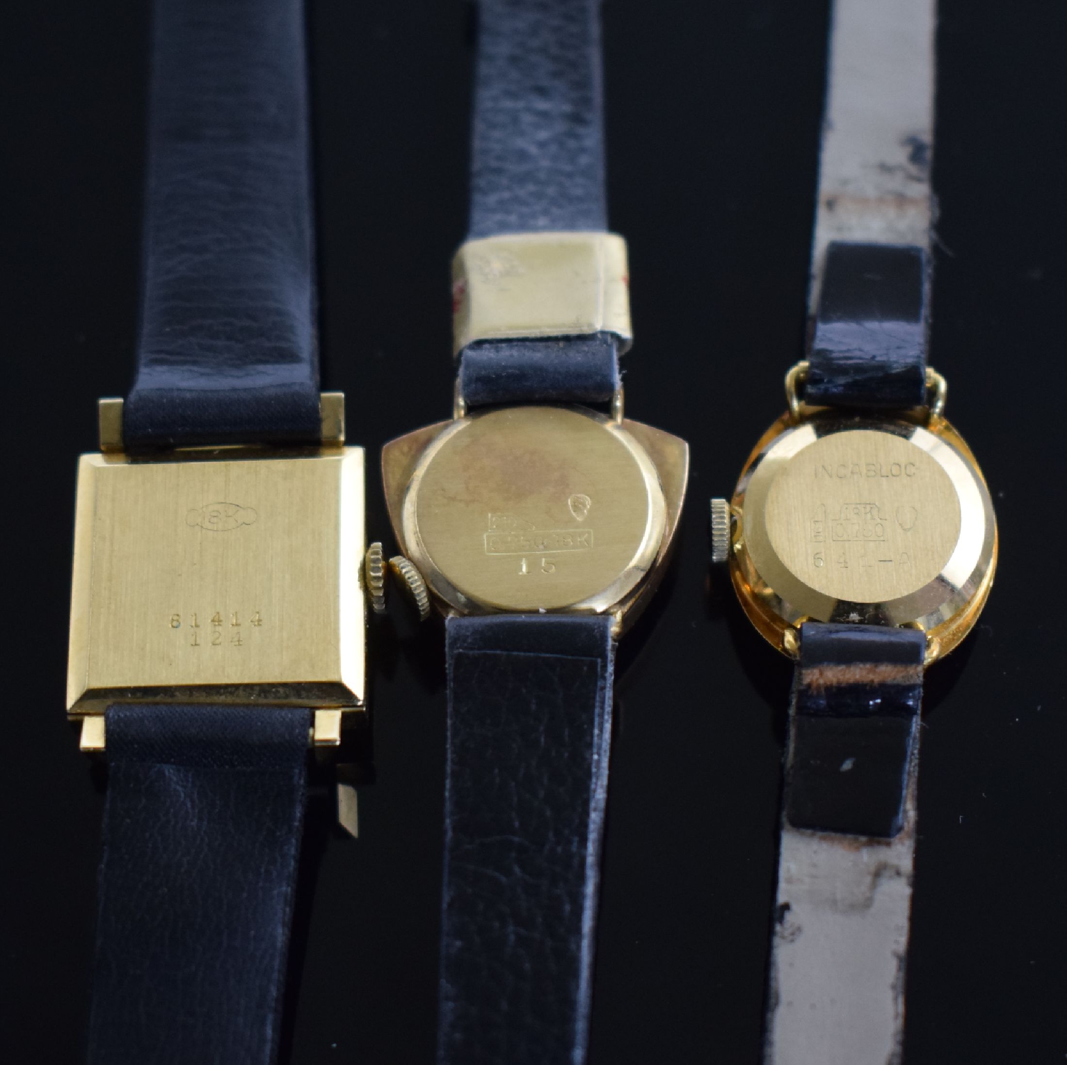 Detail f: 4 Onsa, 1 Nisius & 1 Repco Damenarmbanduhr in GG 750/000 aus Lagerbestand, Schweiz um 1950-1960, alle Handaufzug, Böden aufgedr., silb. ...