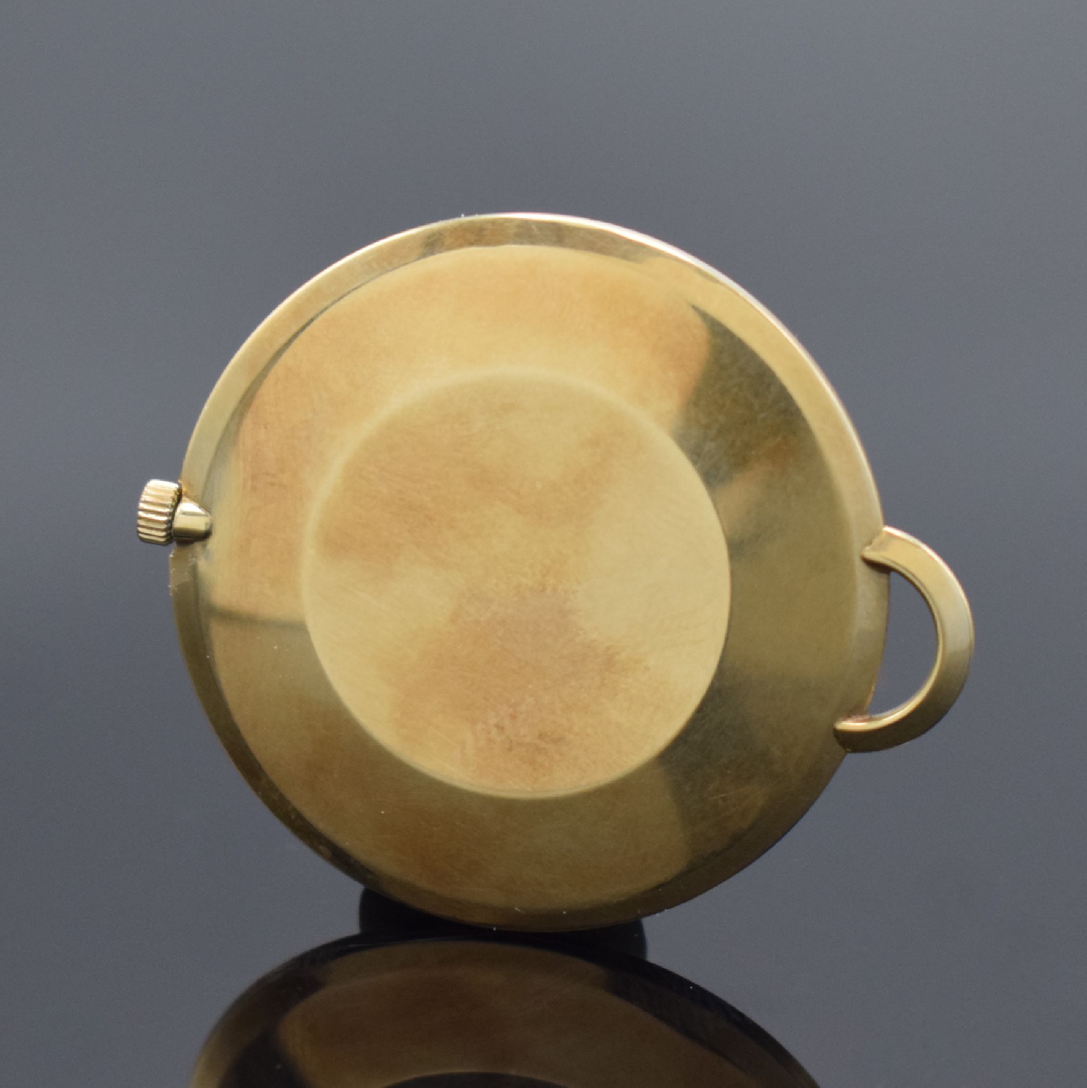 Detail a: TERVINA Frackuhr in GG 585/000 aus Lagerbestand, Schweiz um 1960, Handaufzug, Boden aufgedr., silb. Zifferbl. m. gold. Std. Ind. & Zeigern, rotverg. ...