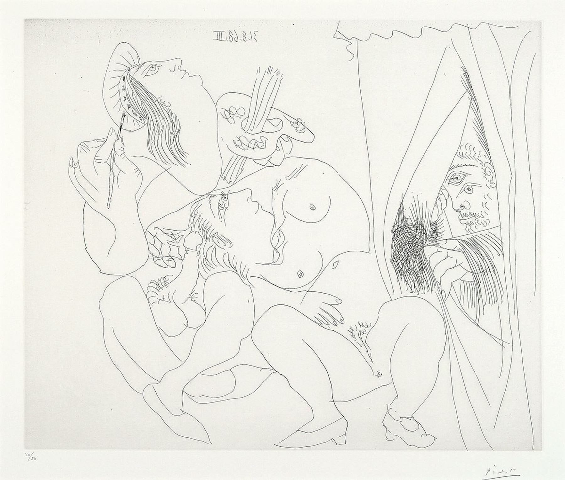 Pablo Picasso,1881 Malaga-1973 Mougnis, Radierung auf Velin, handsign., num. 10/50 Titel: Raphael et la Fornanina V:avec voyour ecartant le ...