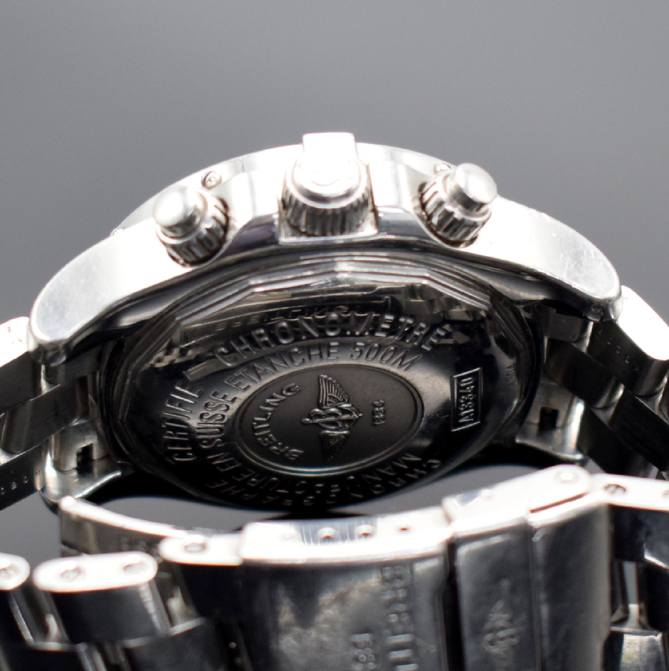 Detail c: BREITLING Super Ocean Herrenarmbanduhr mit Chronograph, Schweiz verk. 12/2009 lt. beil. Zert., Ref. A13340, verschr. Edelstahl Geh. inkl. Gliederband ...