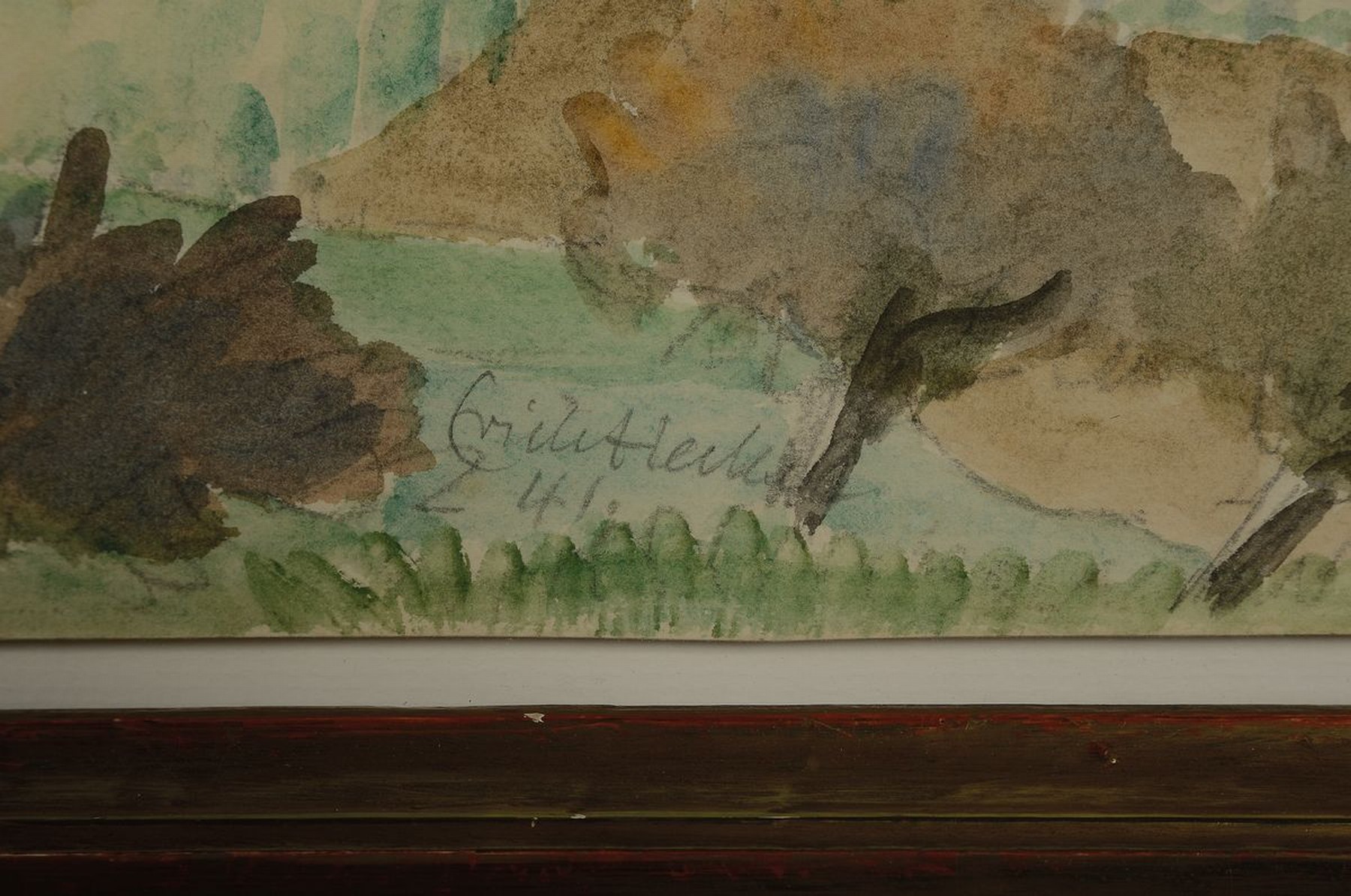 Detail a: Erich Heckel, 1883-1970, Aquarell, "Blick auf Dürnstein aus dem Jahre 1941, sign., dat. Erich Heckel 41, Die Arbeit ist im Werkarchiv Nachlass ...