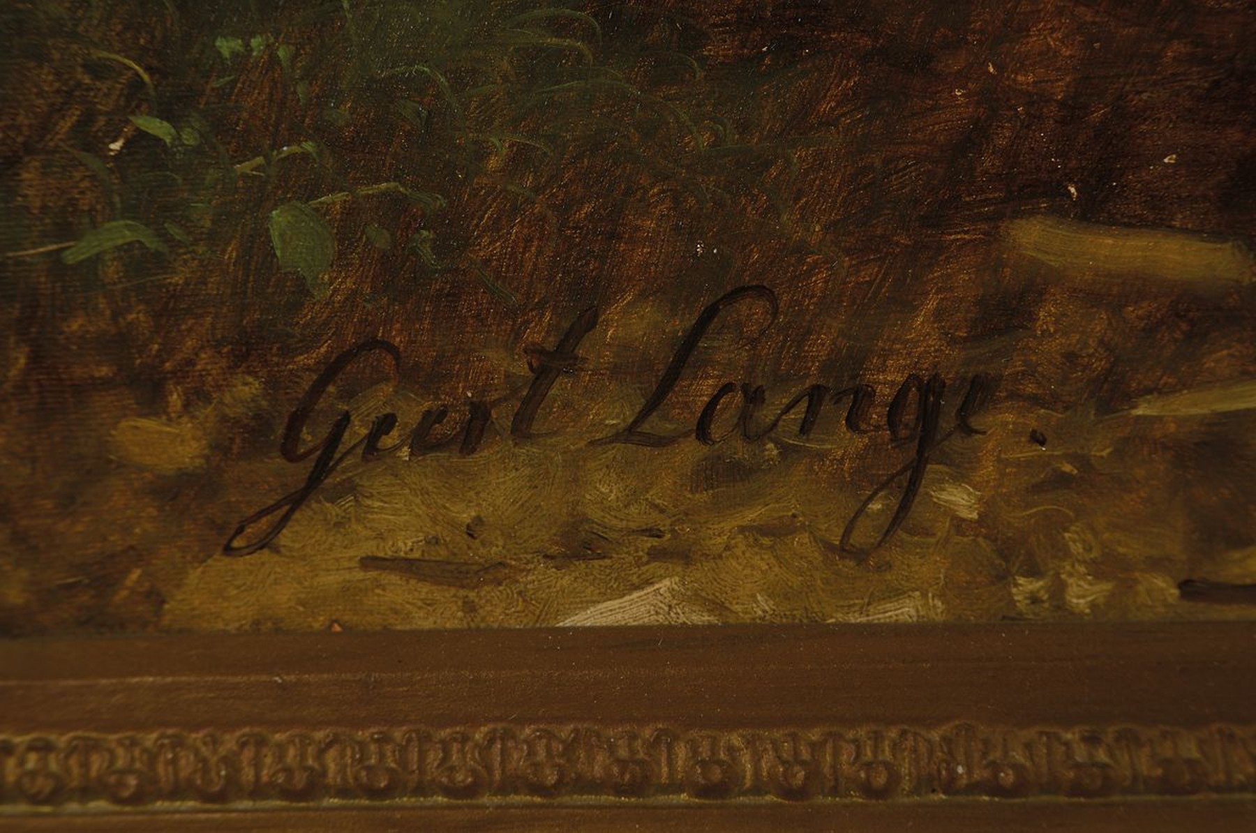 Detail a: Geert Lange, 2. Hälfte 19. Jh., Flußlandschaft mit Kühen und Hof, Öl/Lwd, li. unten signiert, krakeliert, l. Altersspuren, teilrestauriert, ca. ...