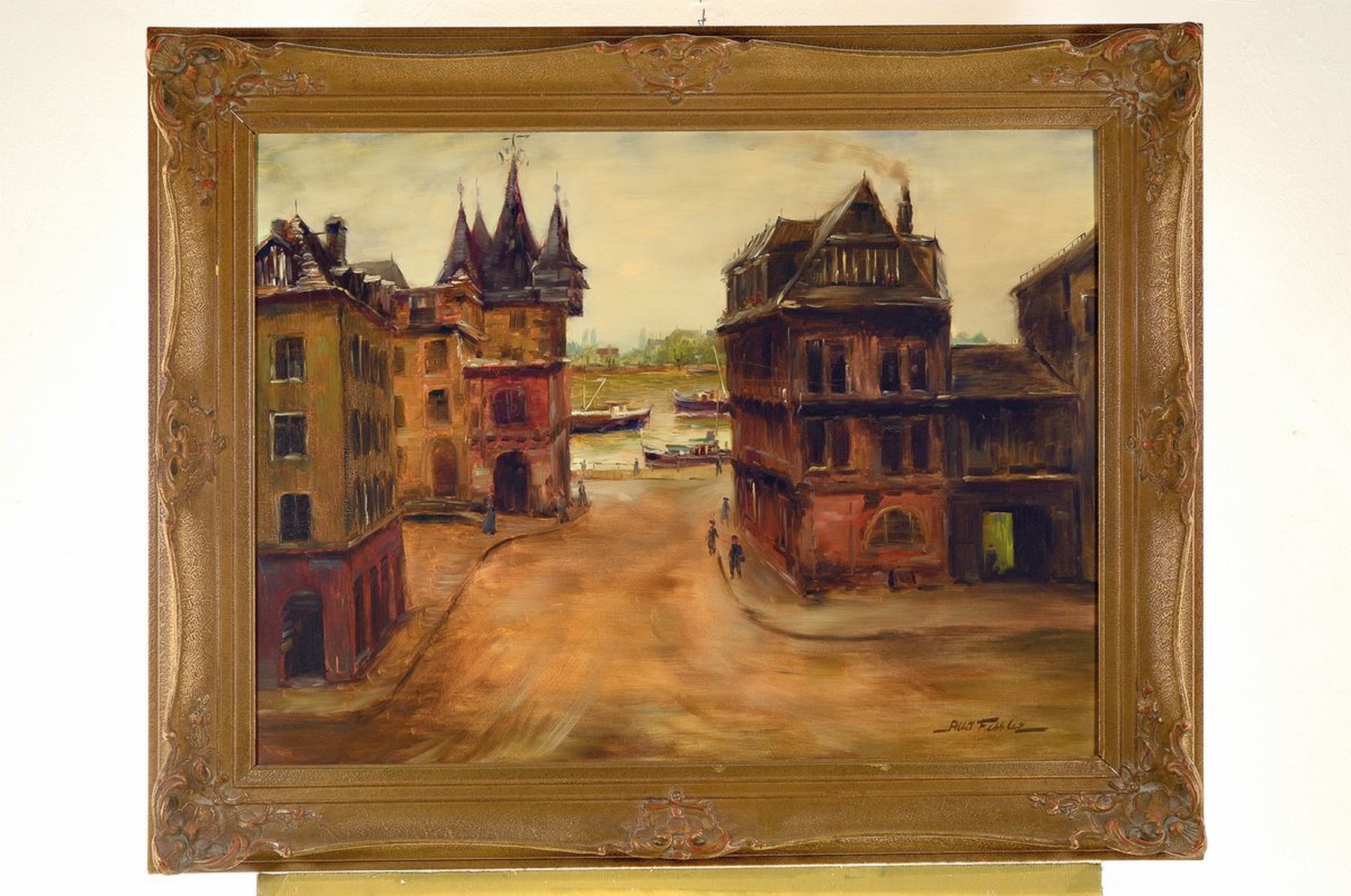 Detail k: Albert Fessler, 1908 Königsbach - 1978, Frankfurter Ansicht, Blick durch die Altstadt auf den Main, Öl/Lwd, re. u. signiert, ca. 60 x 80 cm, ...