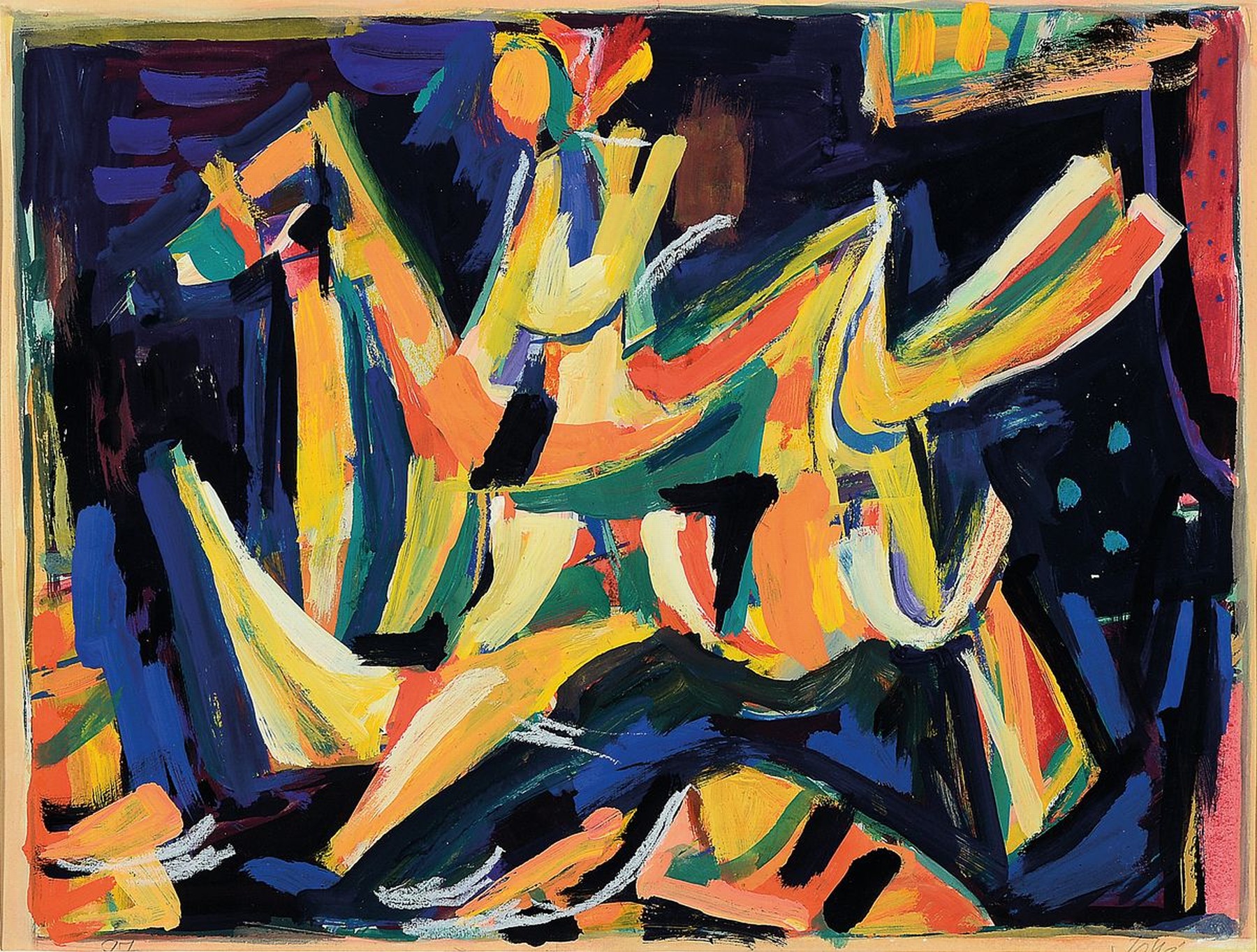 Friedrich Jossé, 1897 Wolfstein-1994 Speyer,Reiterfigur, Gouache auf Papier, handsign., ca. 33x44cm, PP, u.Gl., R. ca. 51x71cm
