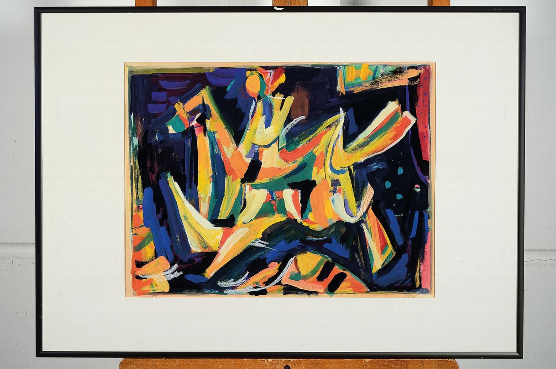 Detail k: Friedrich Jossé, 1897 Wolfstein-1994 Speyer,Reiterfigur, Gouache auf Papier, handsign., ca. 33x44cm, PP, u.Gl., R. ca. 51x71cm