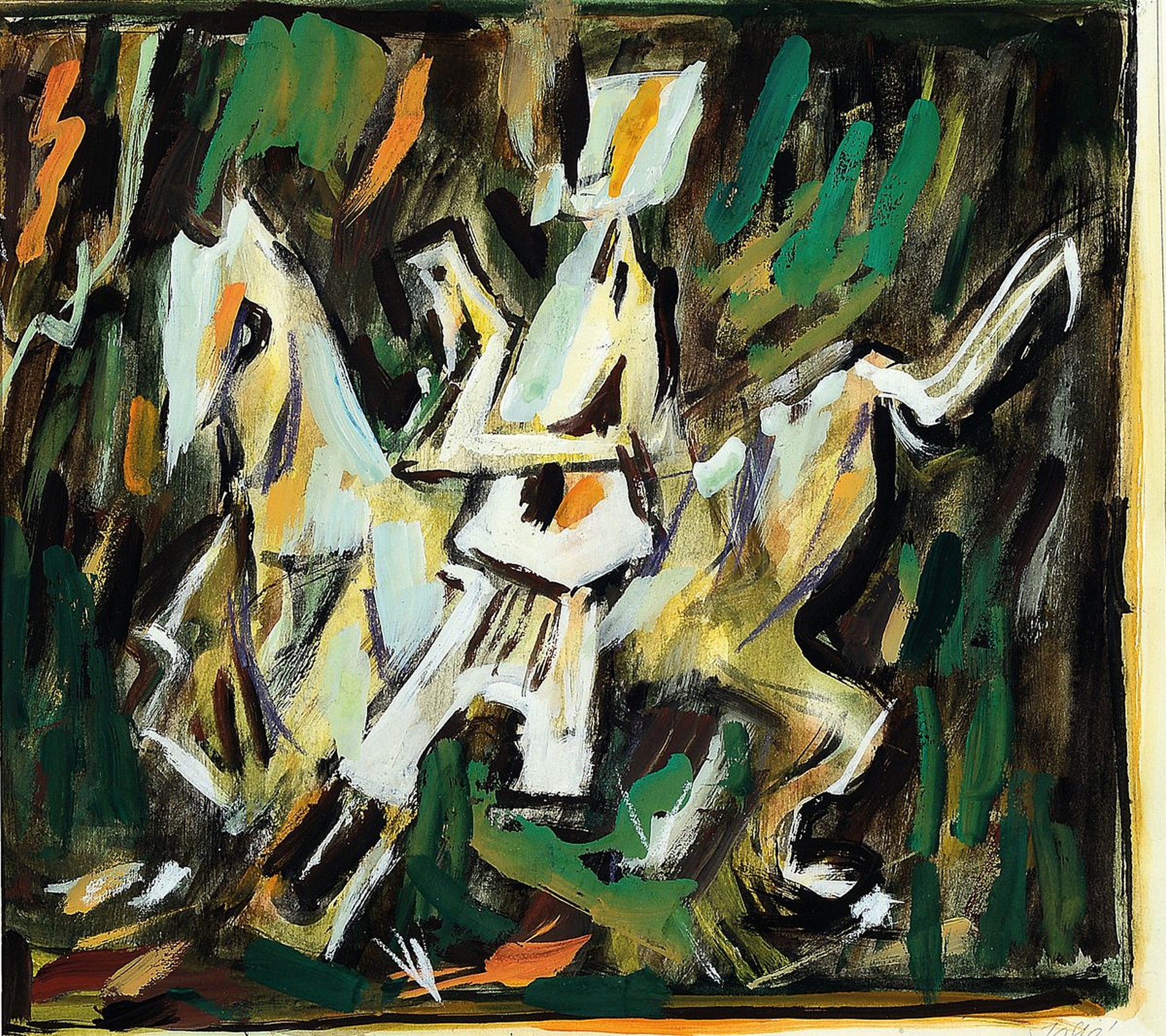 Friedrich Jossé, 1897 Wolfstein-1994 Speyer,Reiterfigur, Gouache auf Papier, handsign., ca. 33x37cm, PP, u.Gl., R. ca. 51x71cm dazu Litho Marino ...