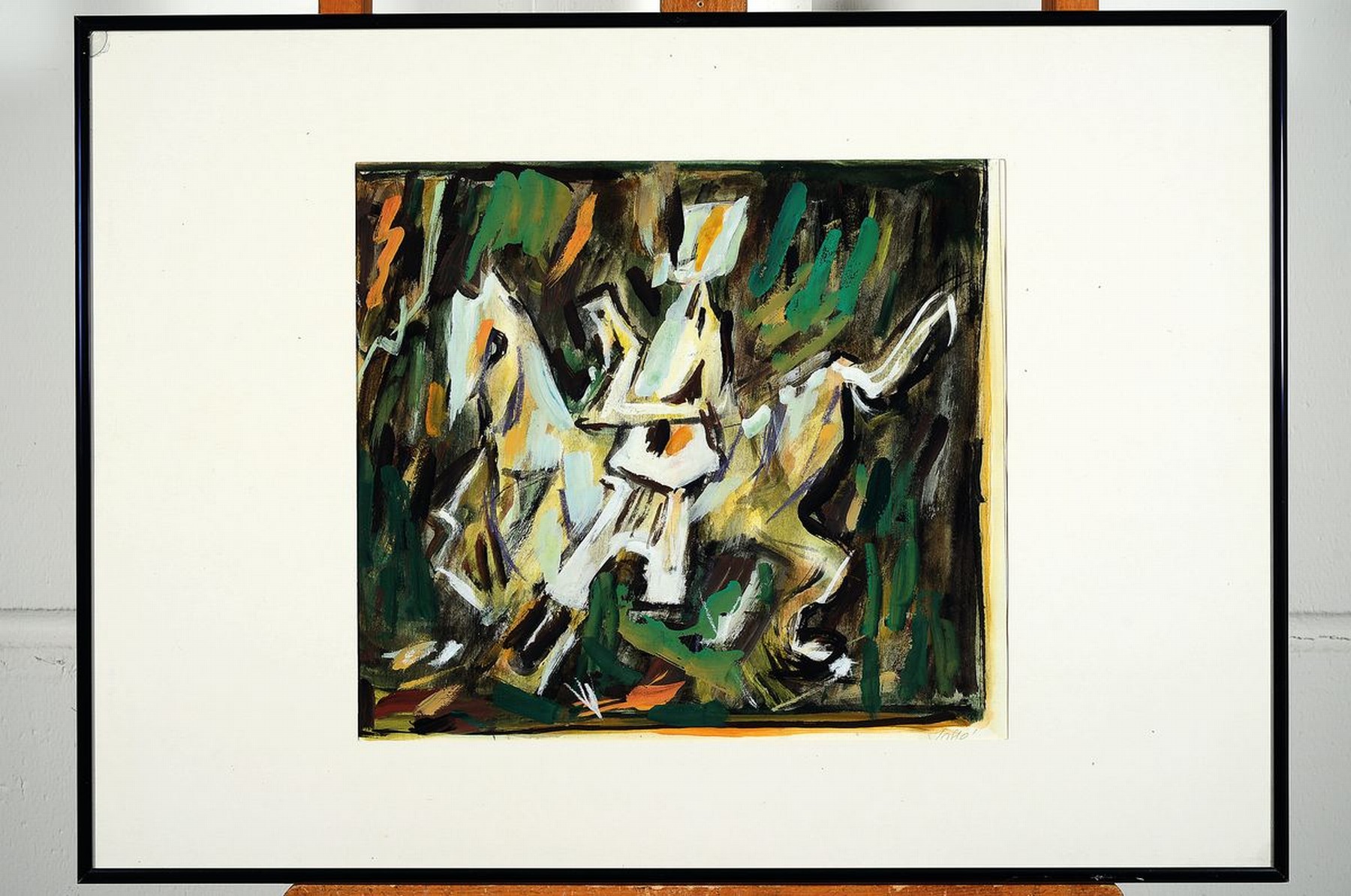 Detail k: Friedrich Jossé, 1897 Wolfstein-1994 Speyer,Reiterfigur, Gouache auf Papier, handsign., ca. 33x37cm, PP, u.Gl., R. ca. 51x71cm dazu Litho Marino ...
