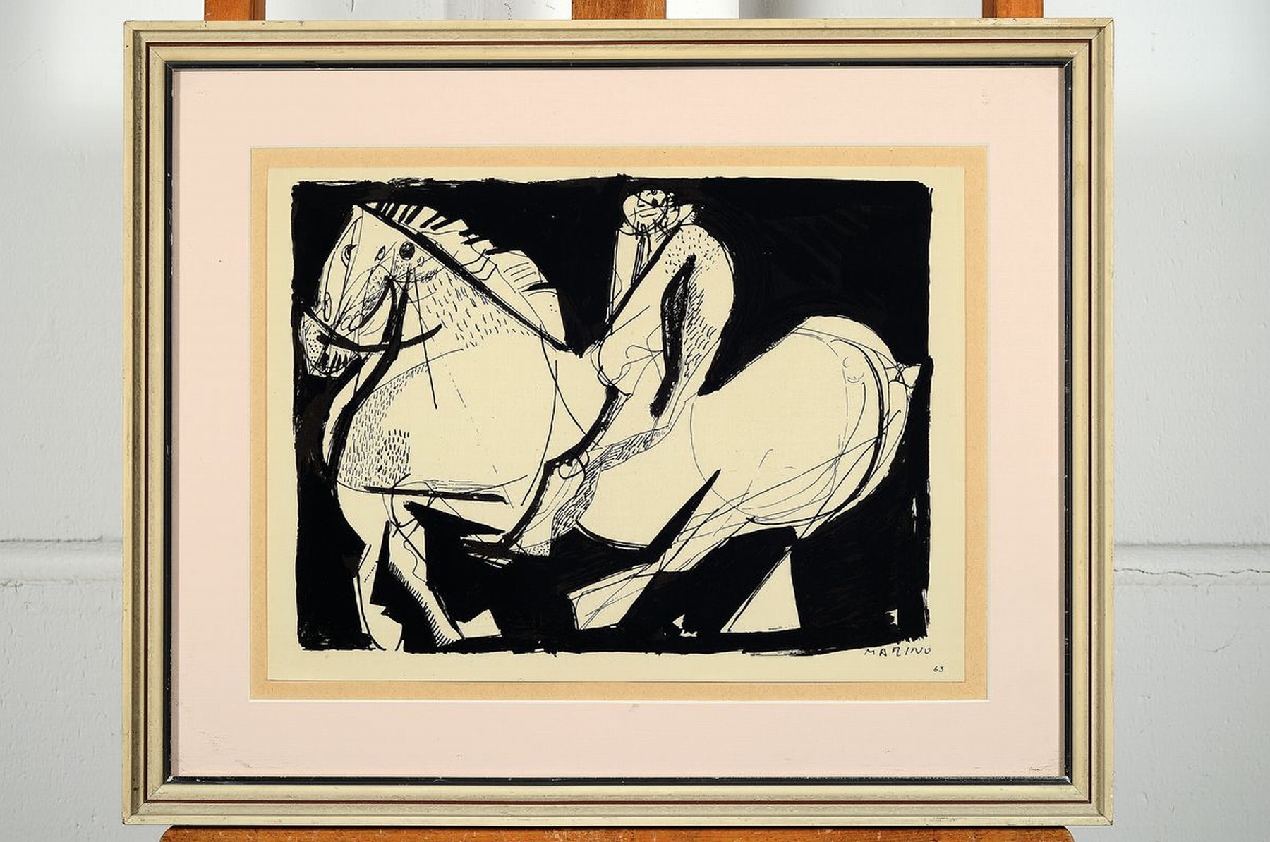 Detail m: Friedrich Jossé, 1897 Wolfstein-1994 Speyer,Reiterfigur, Gouache auf Papier, handsign., ca. 33x37cm, PP, u.Gl., R. ca. 51x71cm dazu Litho Marino ...