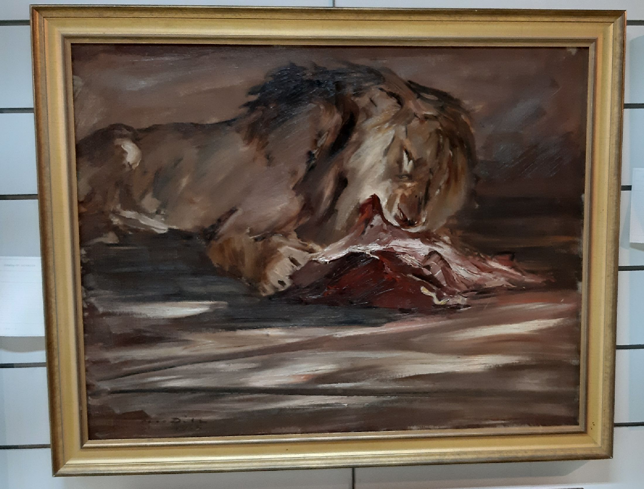 Detail e: Otto Dill, 1884 Neustadt - 1957 Bad Dürkheim, großformatiges Gemälde mit der Darstellung eines fressenden Löwen, Art des Fressens beispielhaft ...