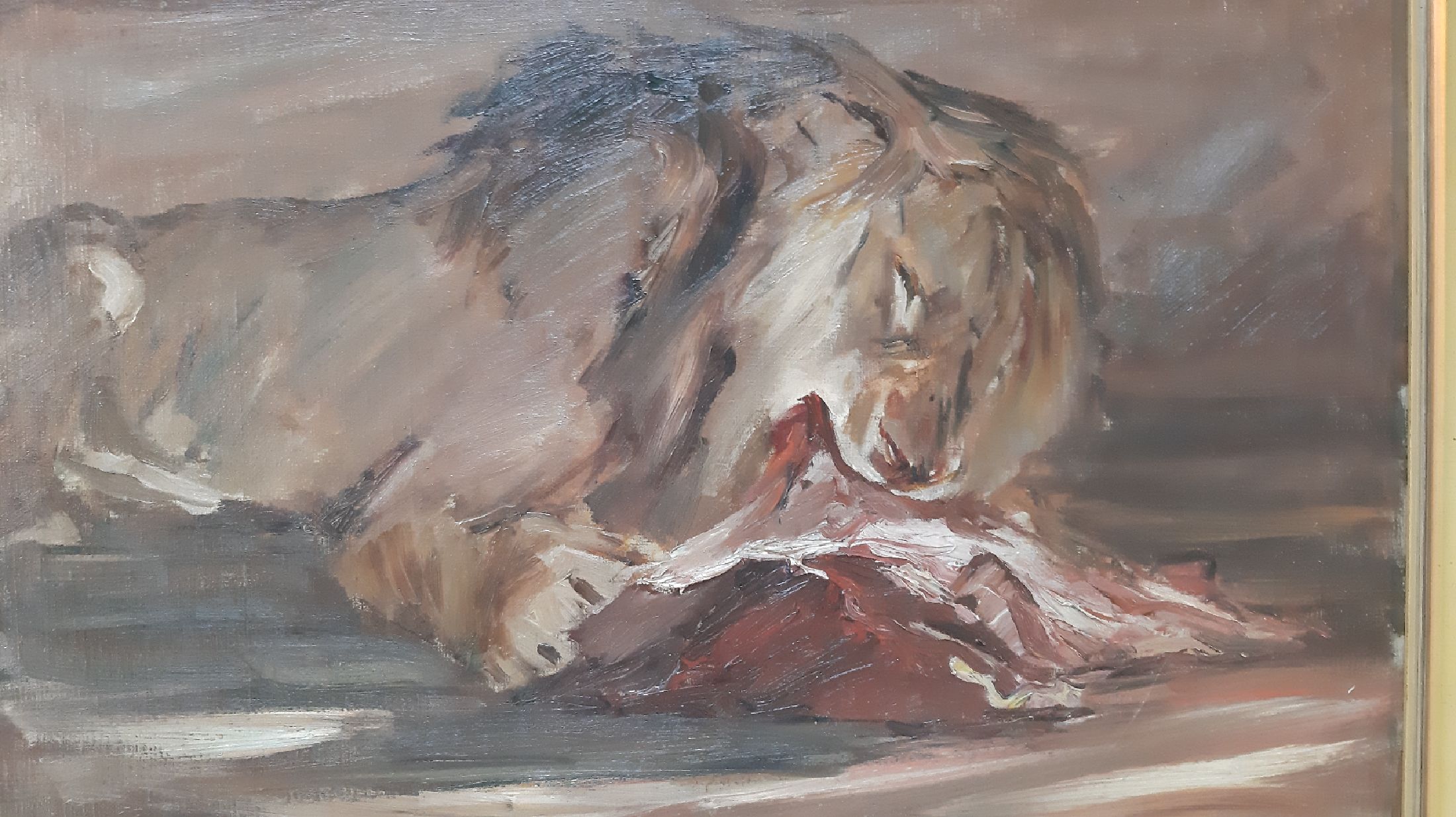Detail f: Otto Dill, 1884 Neustadt - 1957 Bad Dürkheim, großformatiges Gemälde mit der Darstellung eines fressenden Löwen, Art des Fressens beispielhaft ...
