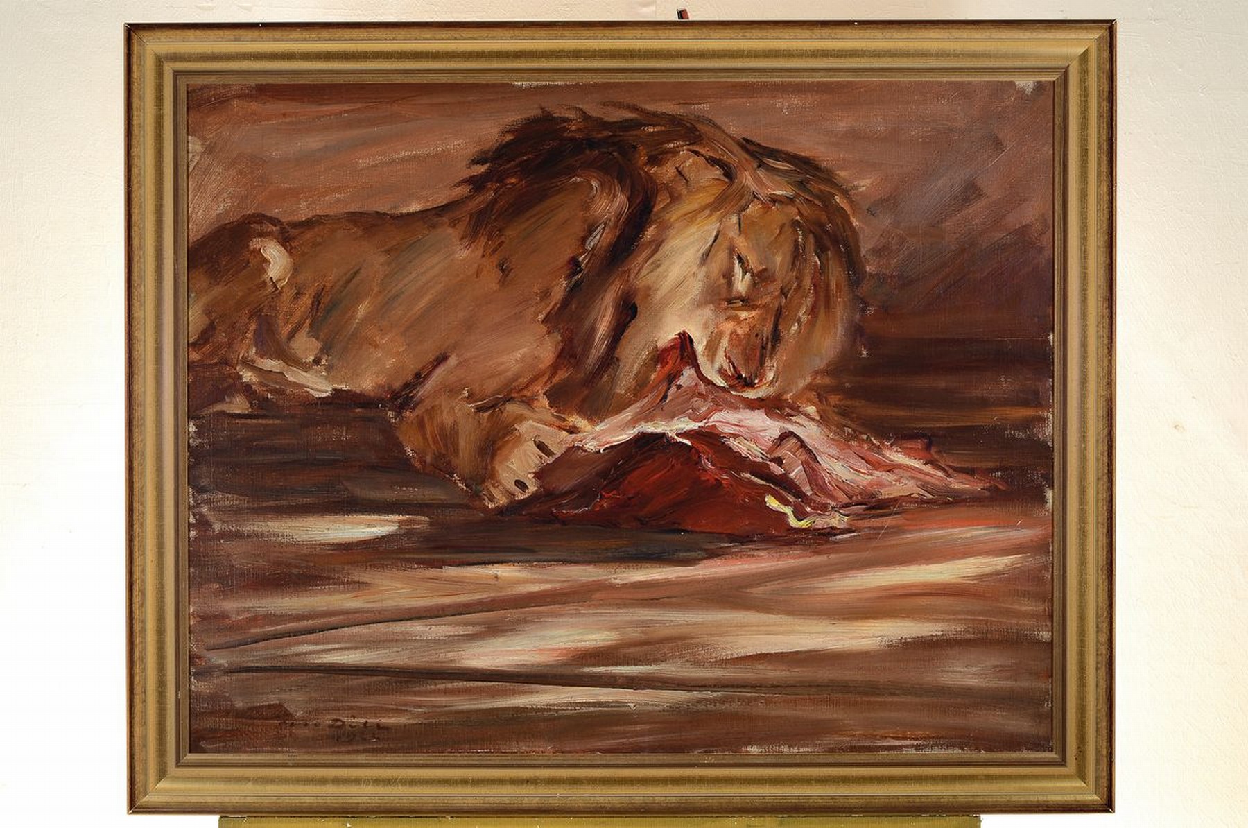 Detail k: Otto Dill, 1884 Neustadt - 1957 Bad Dürkheim, großformatiges Gemälde mit der Darstellung eines fressenden Löwen, Art des Fressens beispielhaft ...