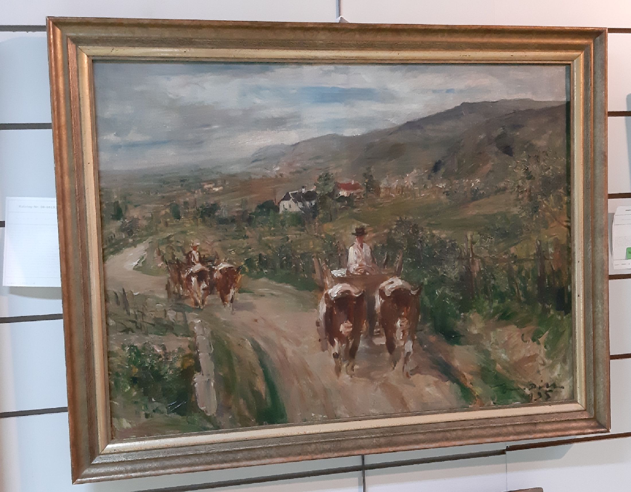 Detail d: Otto Dill, 1884 Neustadt - 1957 Bad Dürkheim, Pfälzer Landschaft mit Ochsenfuhrwerken, aus 1935, Sommerlandschaft wohl bei Birkweiler mit zwei ...
