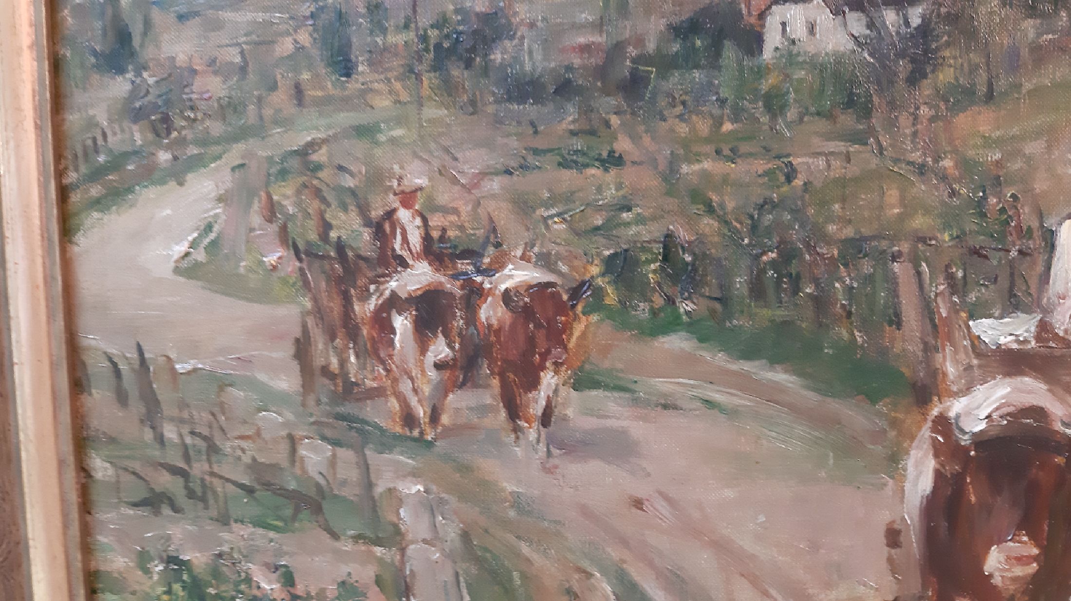 Detail f: Otto Dill, 1884 Neustadt - 1957 Bad Dürkheim, Pfälzer Landschaft mit Ochsenfuhrwerken, aus 1935, Sommerlandschaft wohl bei Birkweiler mit zwei ...