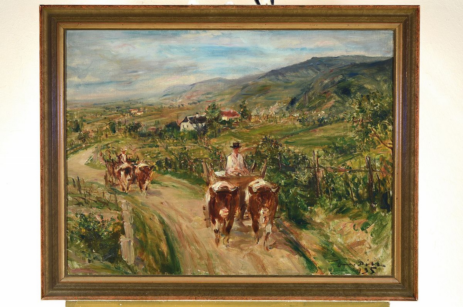 Detail k: Otto Dill, 1884 Neustadt - 1957 Bad Dürkheim, Pfälzer Landschaft mit Ochsenfuhrwerken, aus 1935, Sommerlandschaft wohl bei Birkweiler mit zwei ...