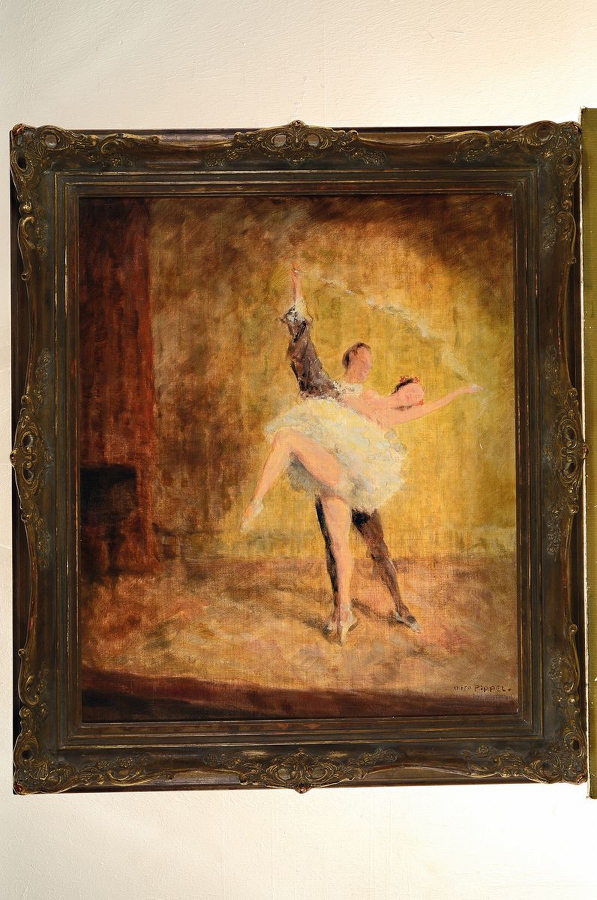 Detail k: Otto Pippel, 1878 Lodz - 1960 Planegg, Tanzpaar, atmosphärische Ballettszene auf goldfarbenem Hintergrund, Spitzentanzpaar in stiltypischer Pose der ...