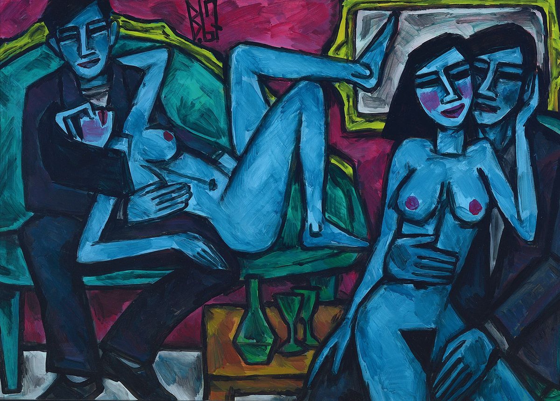 Berutscha, 1945 - 2013,erotisches Aktgemälde, Öl/Malplatte, rückseitig signiert und dat. 66, ca. 70 x 50 cm, Rahmen 72 x 52 cm