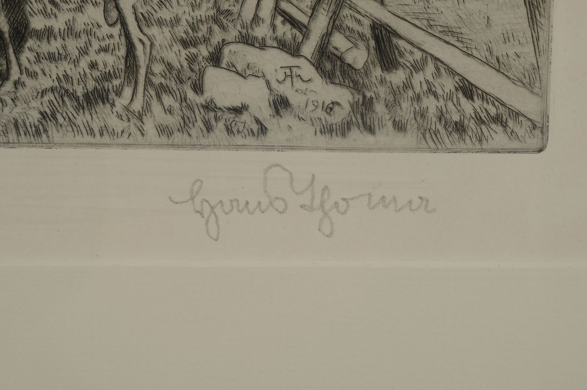 Detail b: Hans Thoma, 1839 -1924, zwei Radierungen, Ziegenhirten /Mutterslehn 1911, ca. 20 x 23.5 cm, handsigniert und Idyll, handsigniert, gebräunt bzw. ...