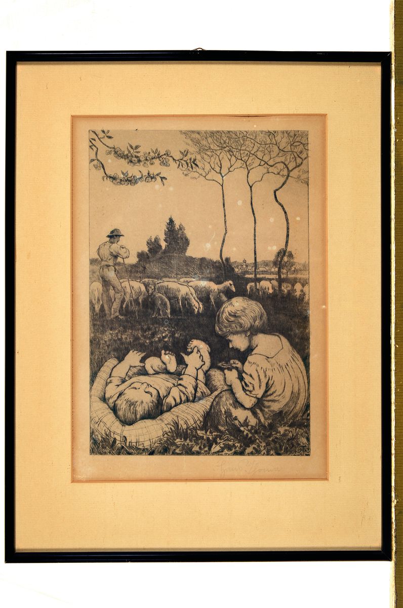 Detail k: Hans Thoma, 1839 -1924, zwei Radierungen, Ziegenhirten /Mutterslehn 1911, ca. 20 x 23.5 cm, handsigniert und Idyll, handsigniert, gebräunt bzw. ...