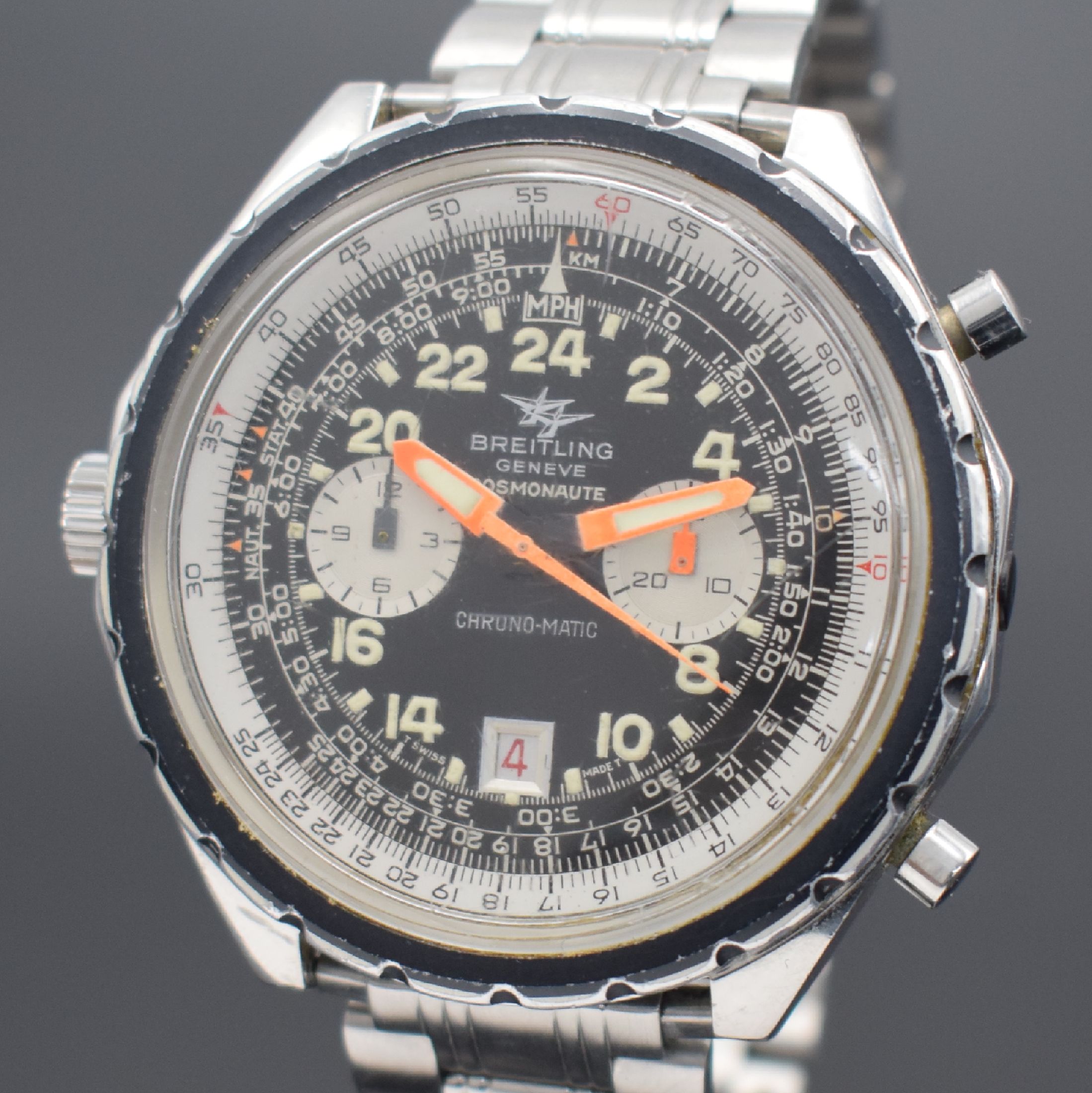 Detail a: BREITLING Cosmonaute Chrono-Matic Herrenchronograph Referenz 1809, Schweiz um 1969, Automatik, Edelstahlgeh. inkl. neutr. Gliederband m. Faltschl., ...