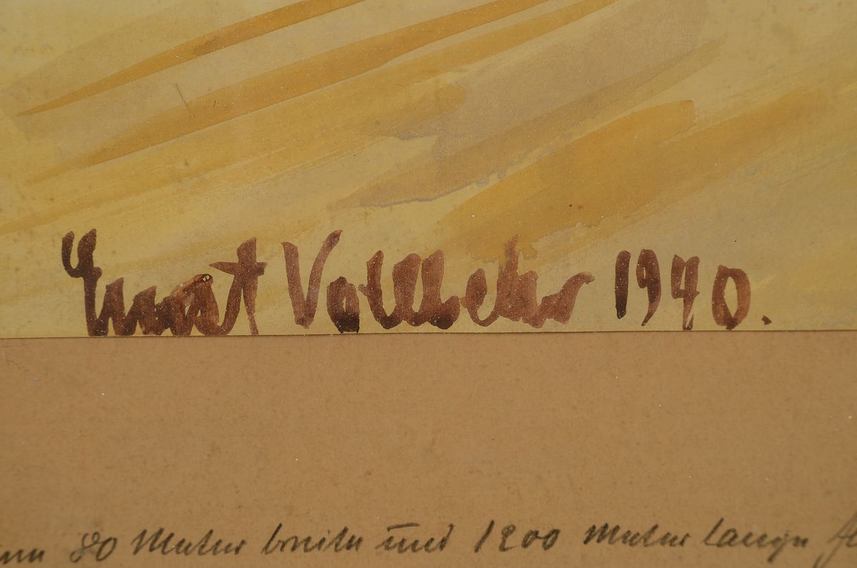Detail a: Ernst Vollbehr, 1876 Kiel - 1960 Krumpendorf am Wörthersee, Aquarell, bez. "80 Meter breite und 1220 Meter lange Fliegerstartbahn an der ...