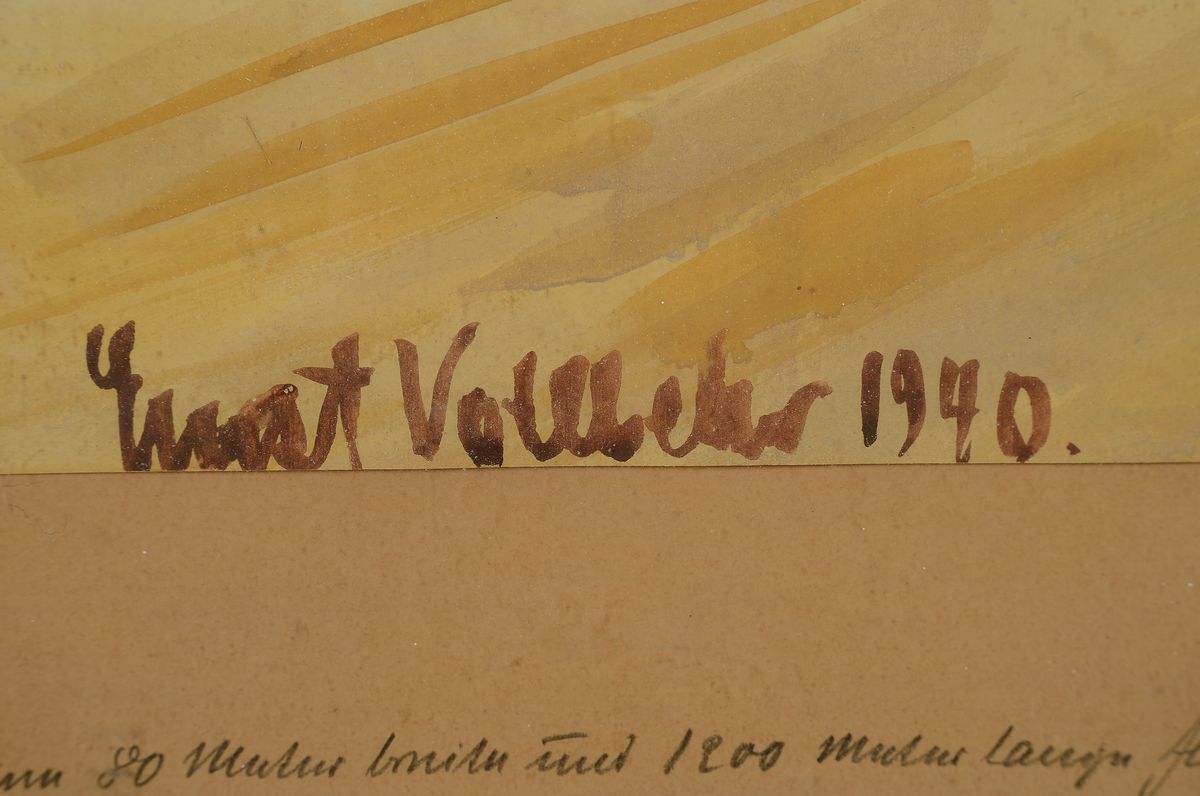Detail l: Ernst Vollbehr, 1876 Kiel - 1960 Krumpendorf am Wörthersee, Aquarell, bez. "80 Meter breite und 1220 Meter lange Fliegerstartbahn an der ...