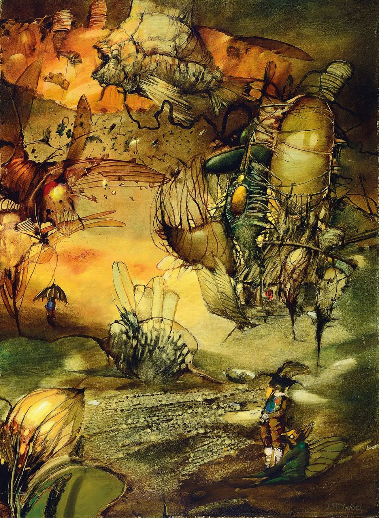 Tomasz Setowski, geb. 1961 Czestochowa/Polen, polnische Märchenszene mit Insekten und Figuren, Acryl/Lwd, signiert, rückseitig bez. Collection ...