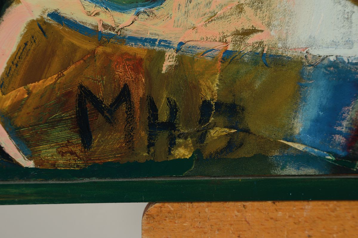 Detail a: Margret Hofheinz-Döring, 1910-1994, Die Gärtnerinnen, Öl und Collage auf Malkarton, monogr. MHD, rückseitig betitelt