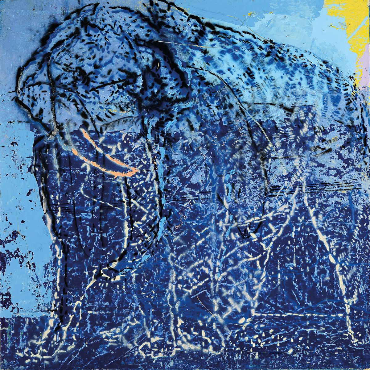 Wolf Pehlke, 1955 - 2013, Elefant in Blau, Acryl/Lwd, unsigniert, wurde jedoch direkt vom Künstler erworben, ca. 60 x 60 cm