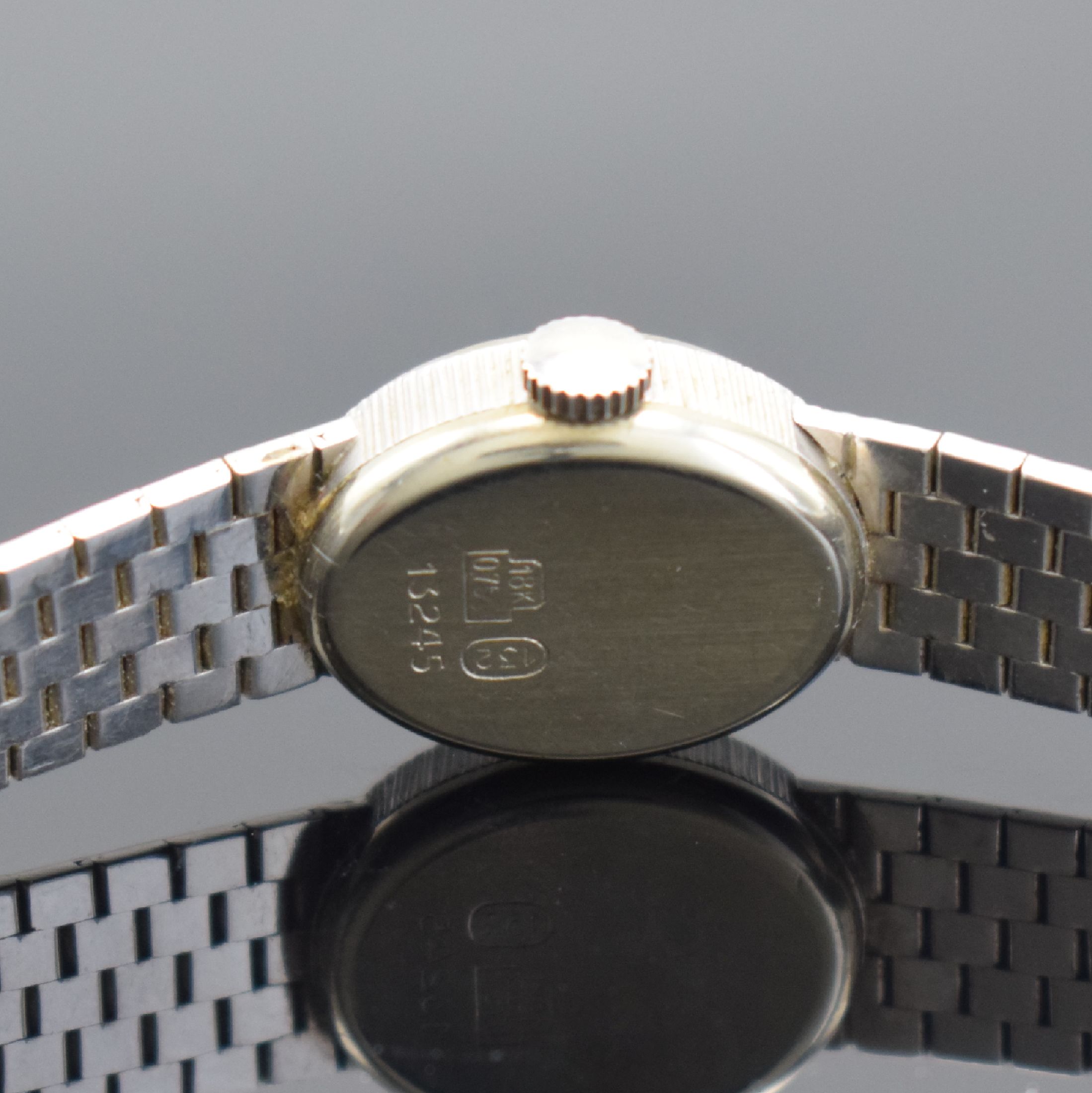 Detail c: ONIF Damenarmbanduhr in WG 750/000, Schweiz 1960er Jahre, Handaufzug, Boden aufgedr., silb. Zifferbl. m. silb. Zeigern, aufgel. Std.- & Strich-Ind., ...