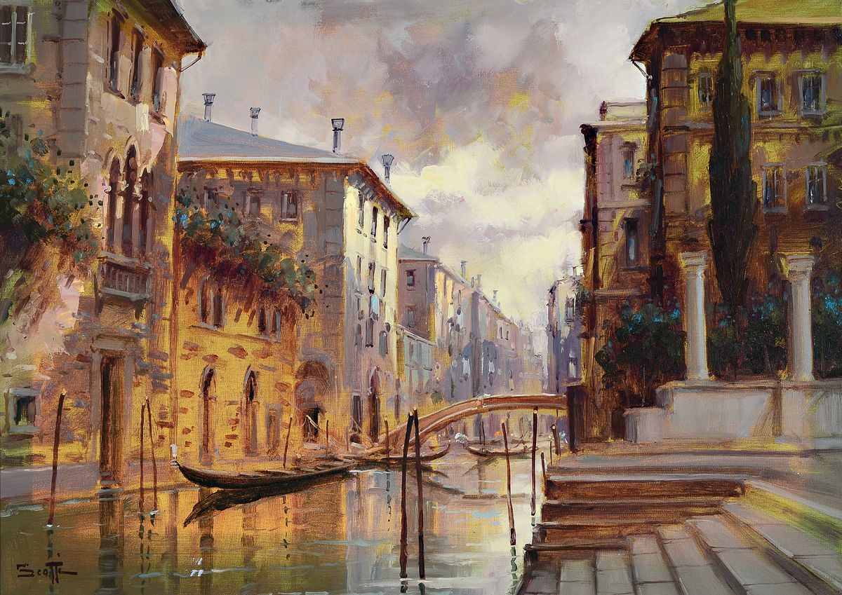 Scotte, Künstler des 20.Jh., Ansicht aus Venedig, links unten signiert, Öl/Lwd, Rahmen, 62x82 cm